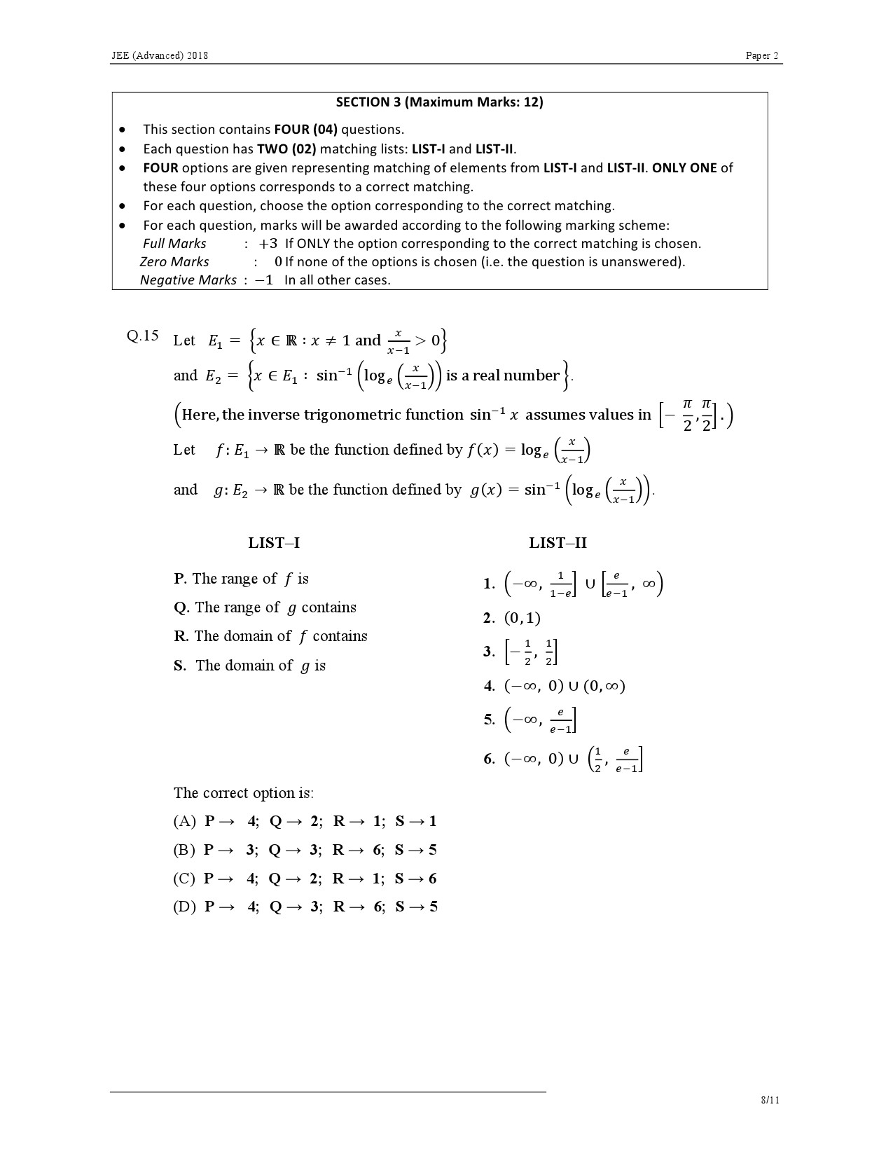 JEE Advanced Exam Question Paper 2018 Paper 2 Mathematics 8
