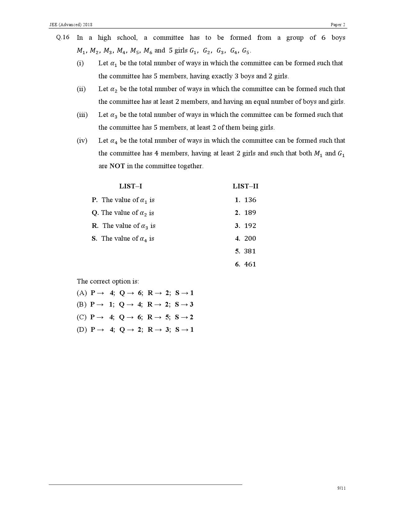 JEE Advanced Exam Question Paper 2018 Paper 2 Mathematics 9