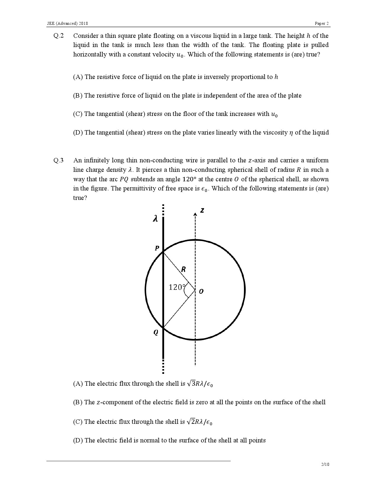 JEE Advanced Exam Question Paper 2018 Paper 2 Physics 2