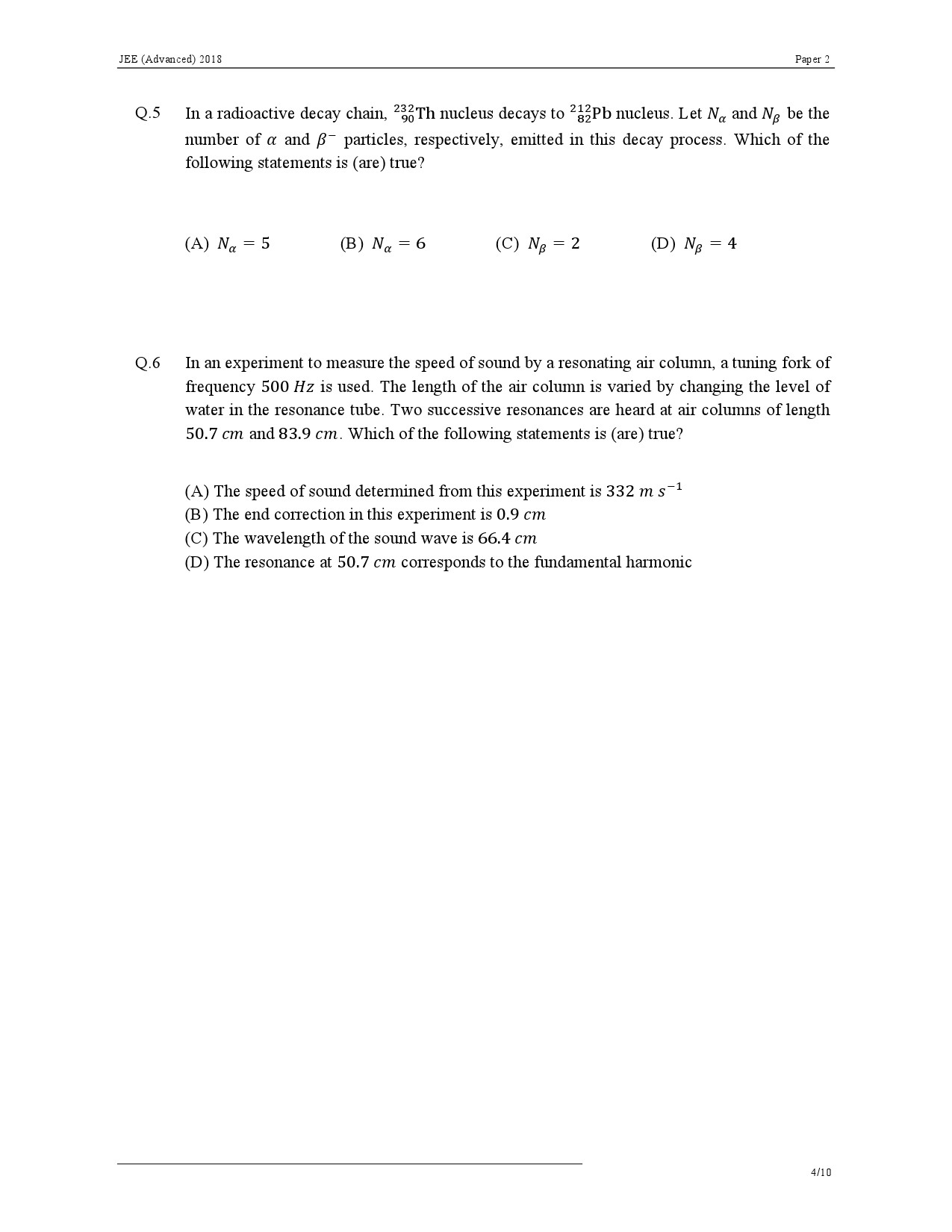 JEE Advanced Exam Question Paper 2018 Paper 2 Physics 4