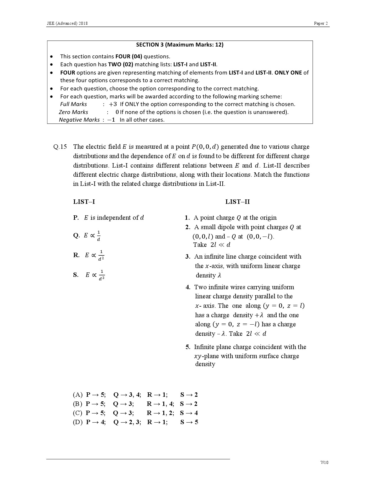 JEE Advanced Exam Question Paper 2018 Paper 2 Physics 7
