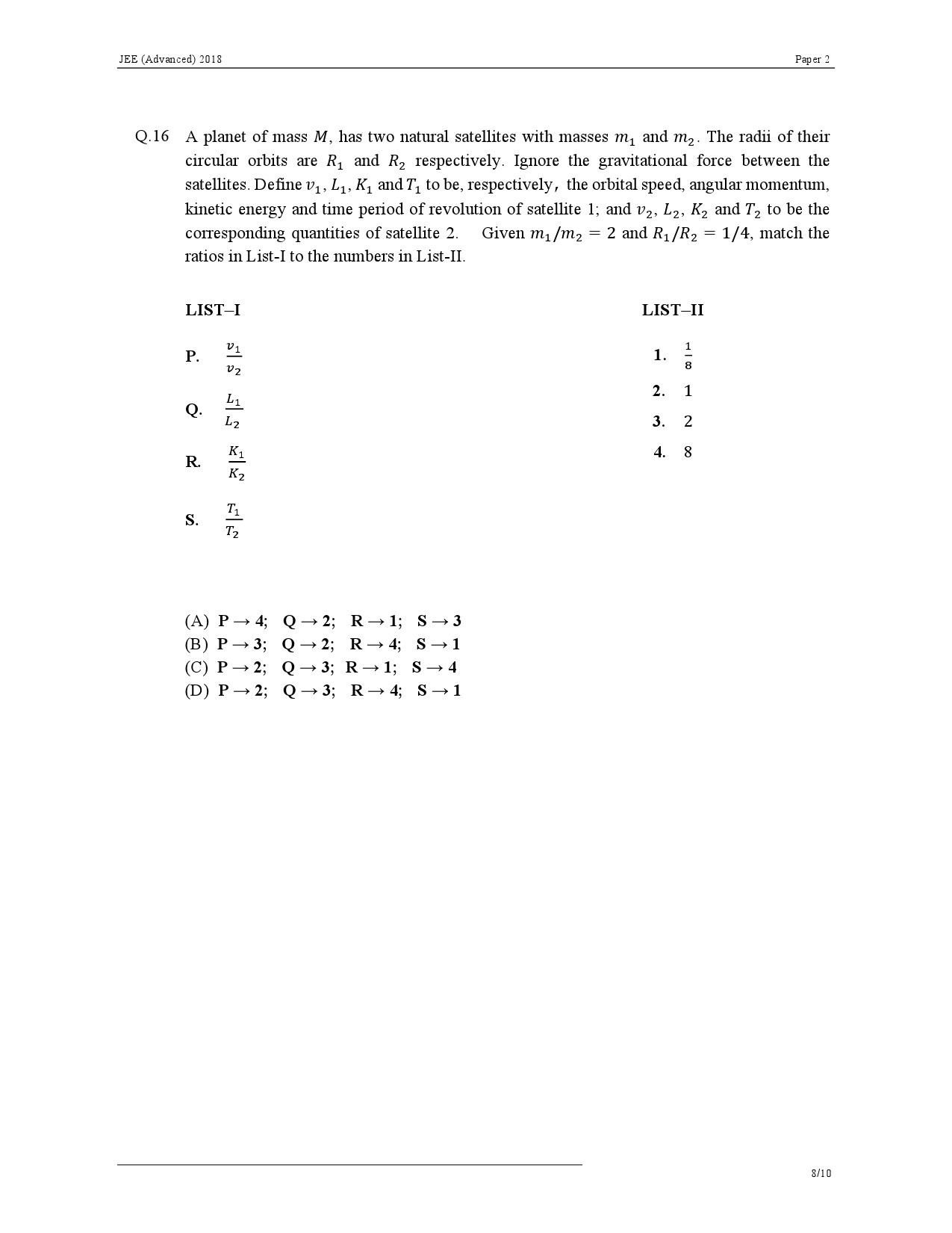 JEE Advanced Exam Question Paper 2018 Paper 2 Physics 8