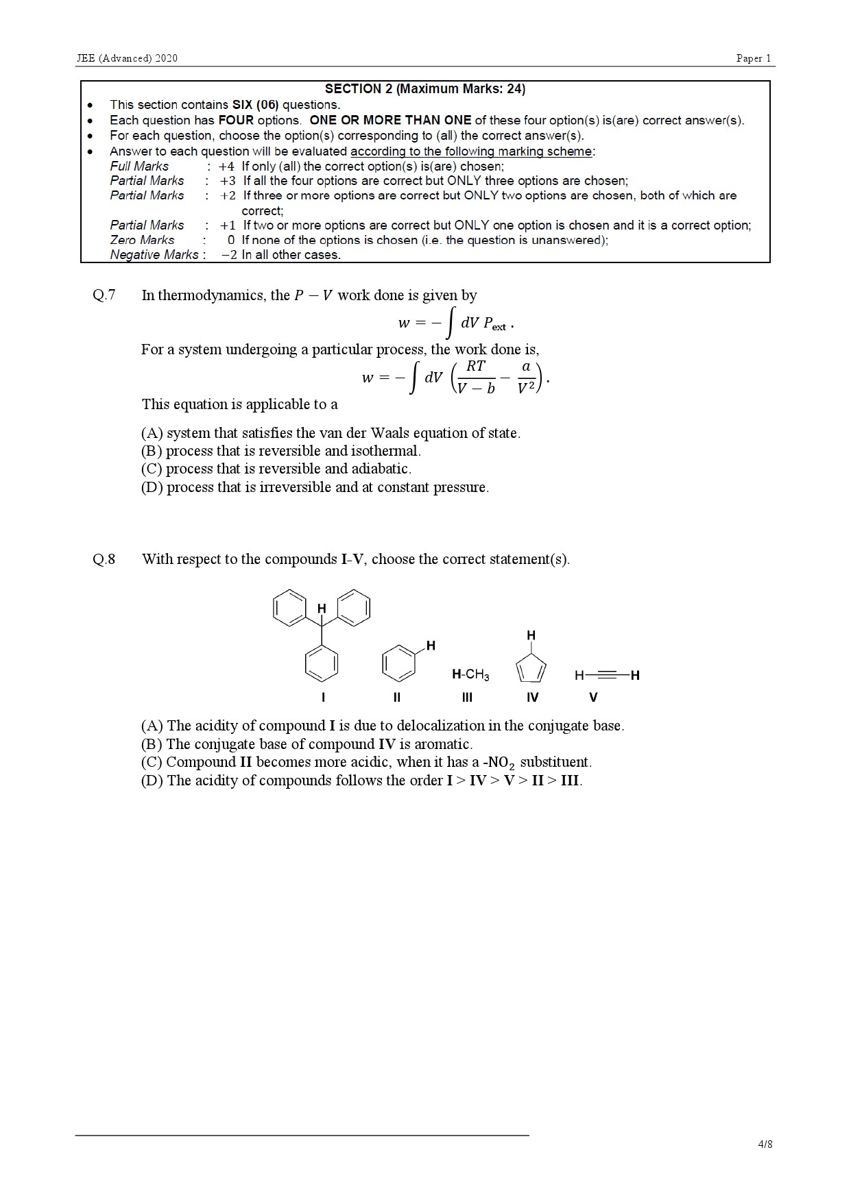 JEE Advanced Exam Question Paper 2020 Paper 1 Chemistry 4