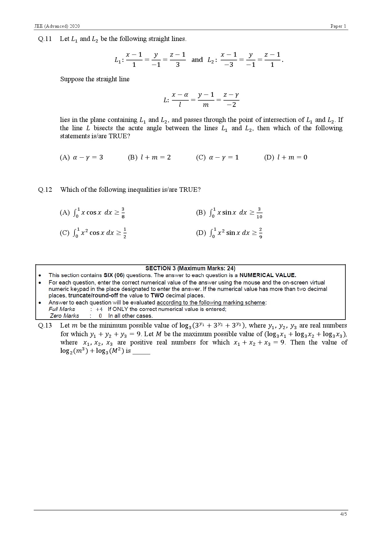 JEE Advanced Exam Question Paper 2020 Paper 1 Mathematics 4