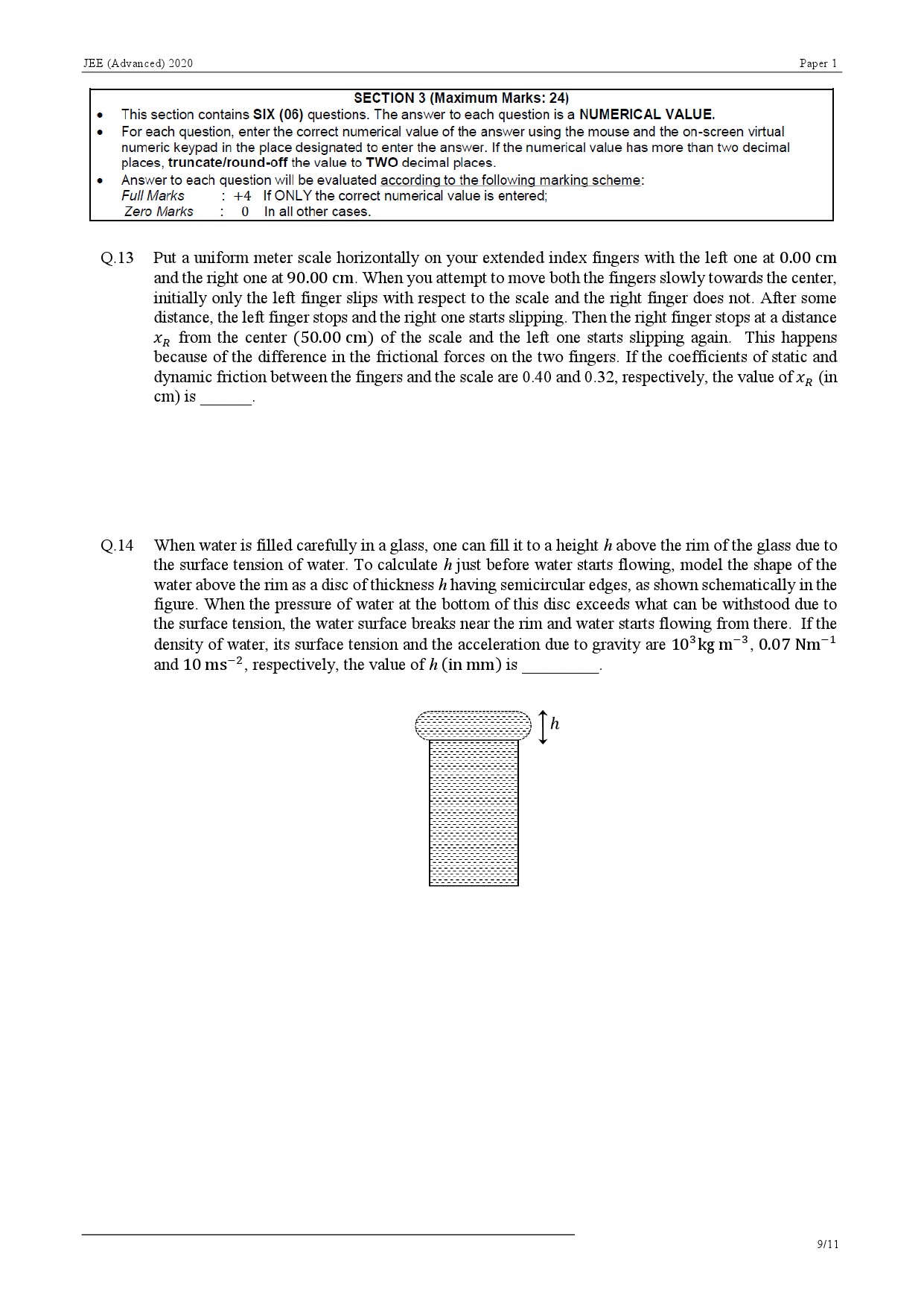 JEE Advanced Exam Question Paper 2020 Paper 1 Physics 9