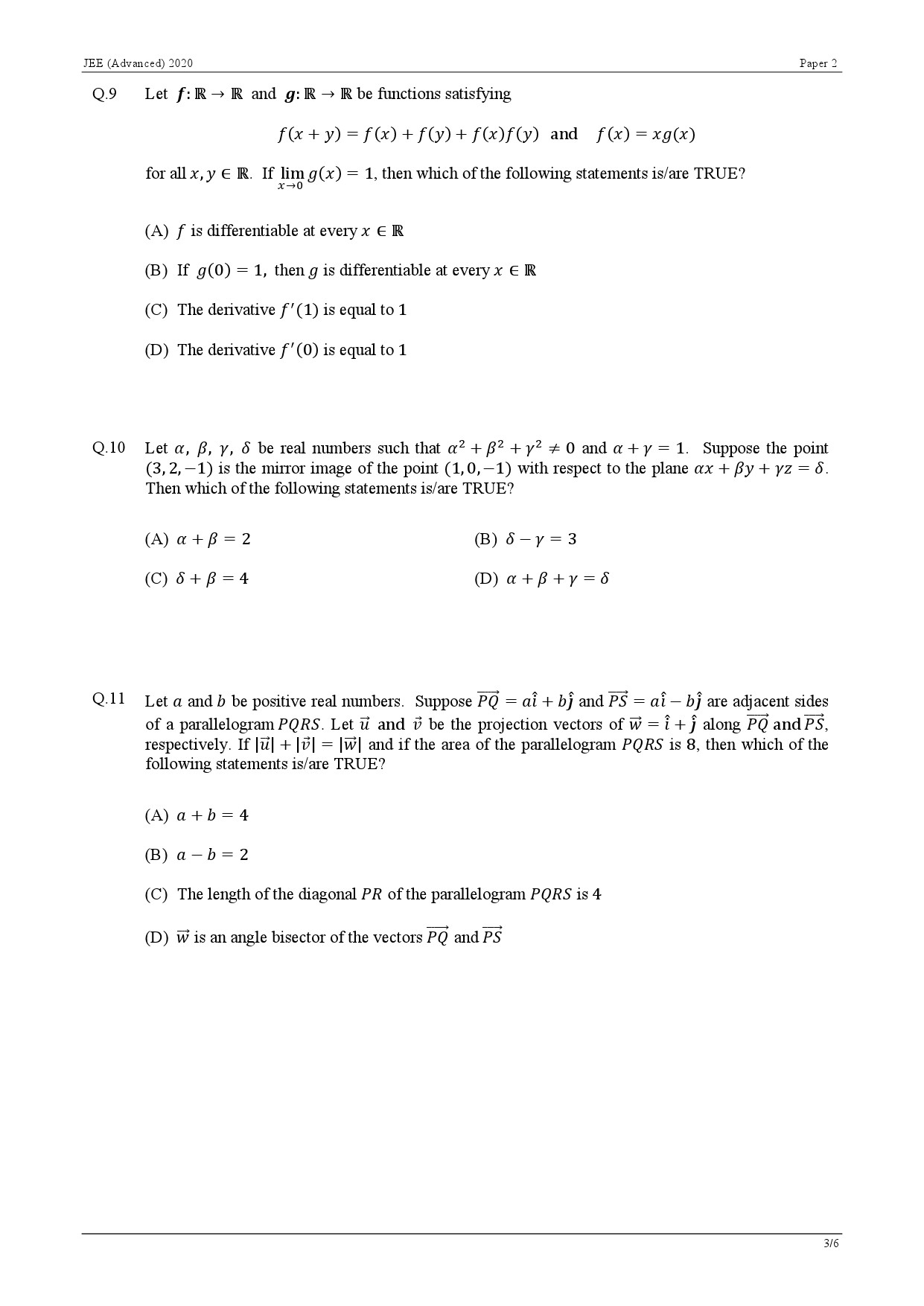 JEE Advanced Exam Question Paper 2020 Paper 2 Mathematics 3