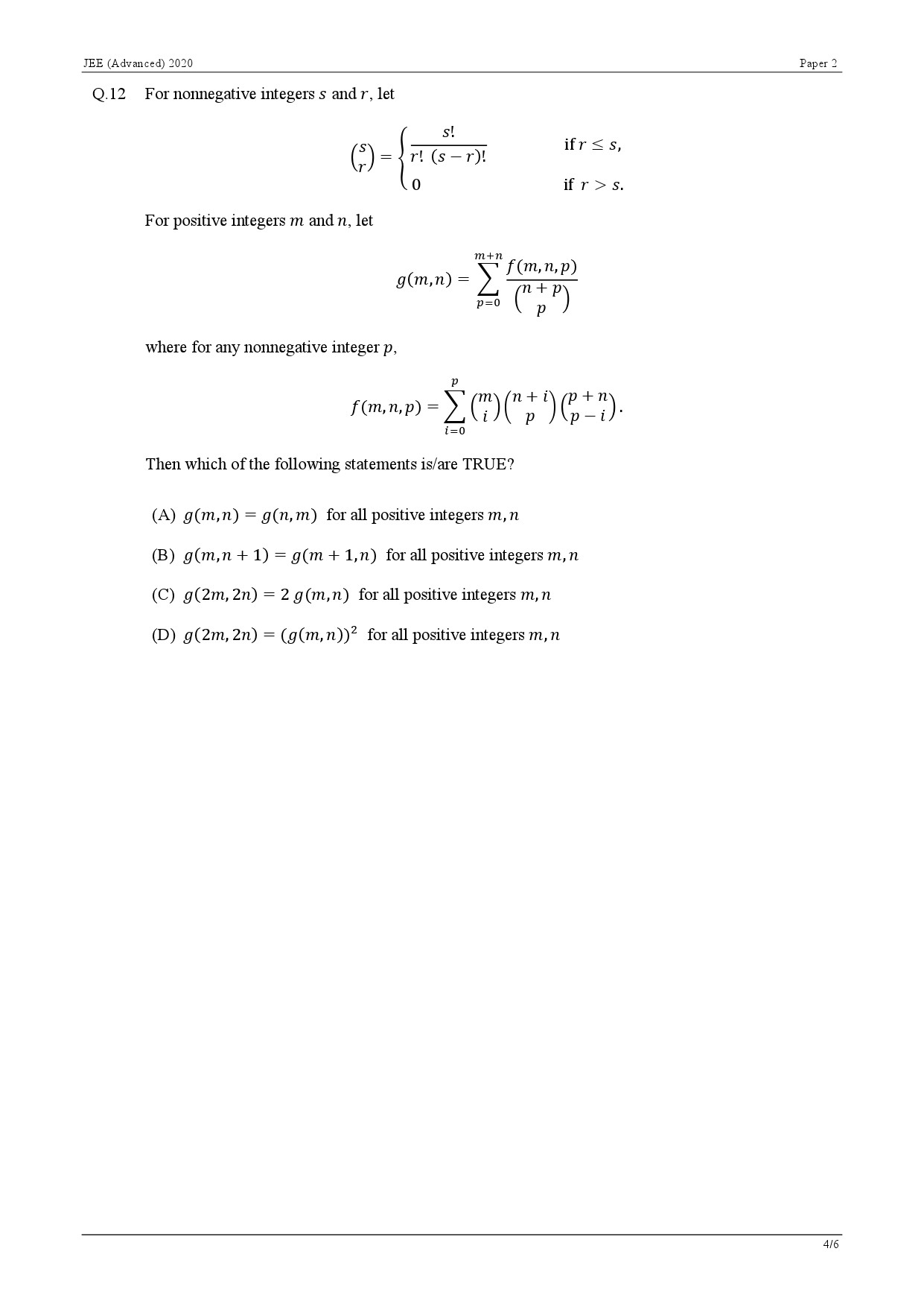 JEE Advanced Exam Question Paper 2020 Paper 2 Mathematics 4