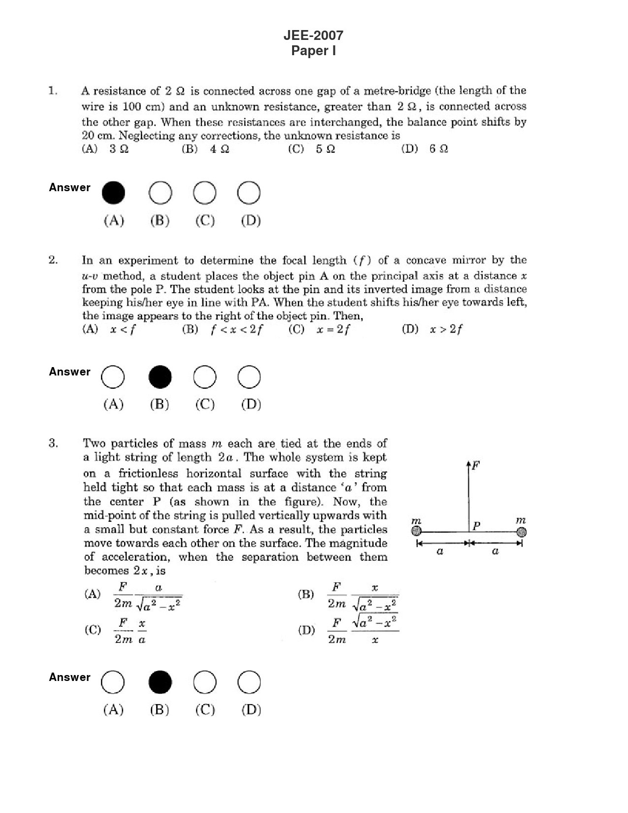 JEE Exam Question Paper 2007 Paper 1 1