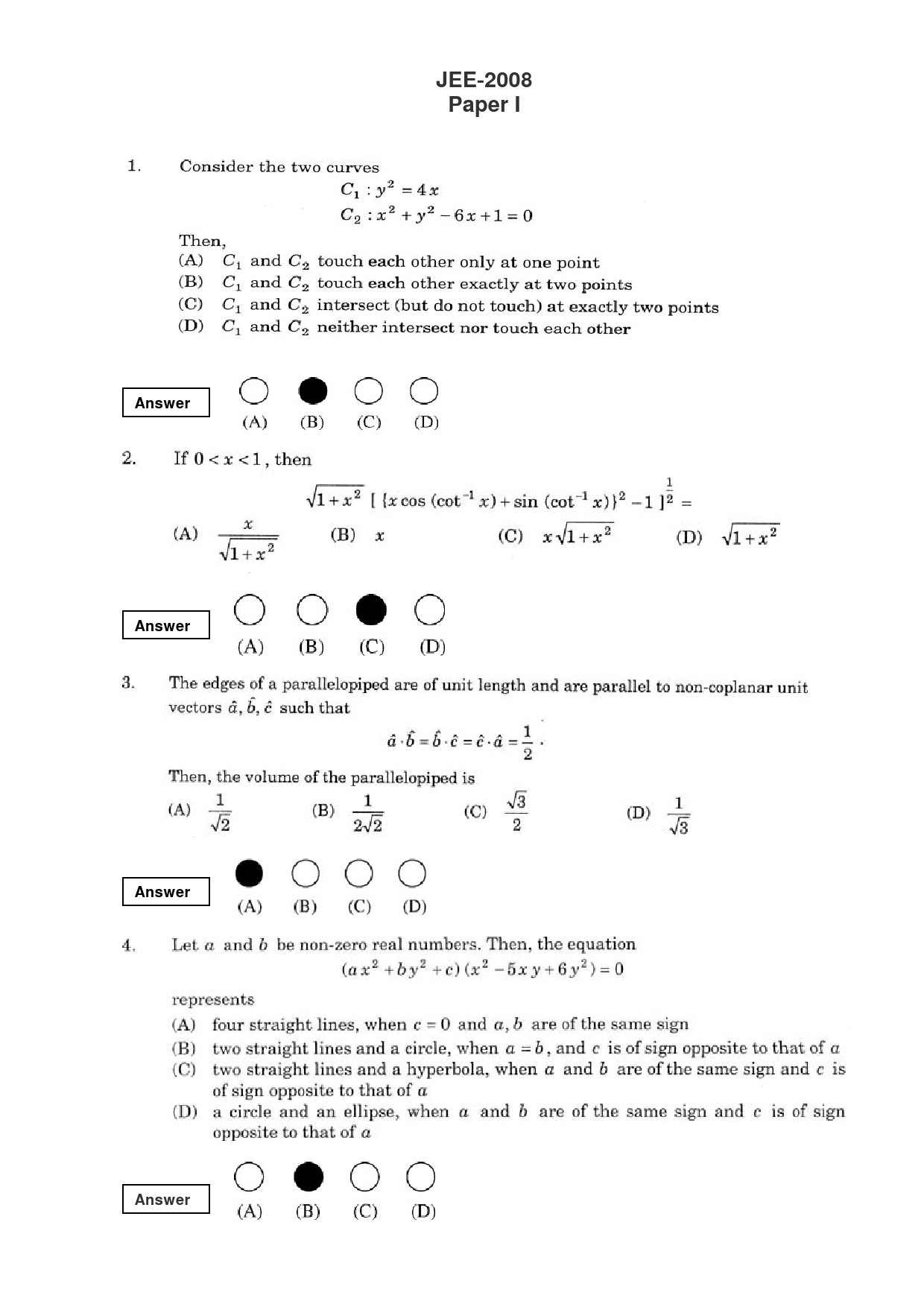 JEE Exam Question Paper 2008 Paper 1 1