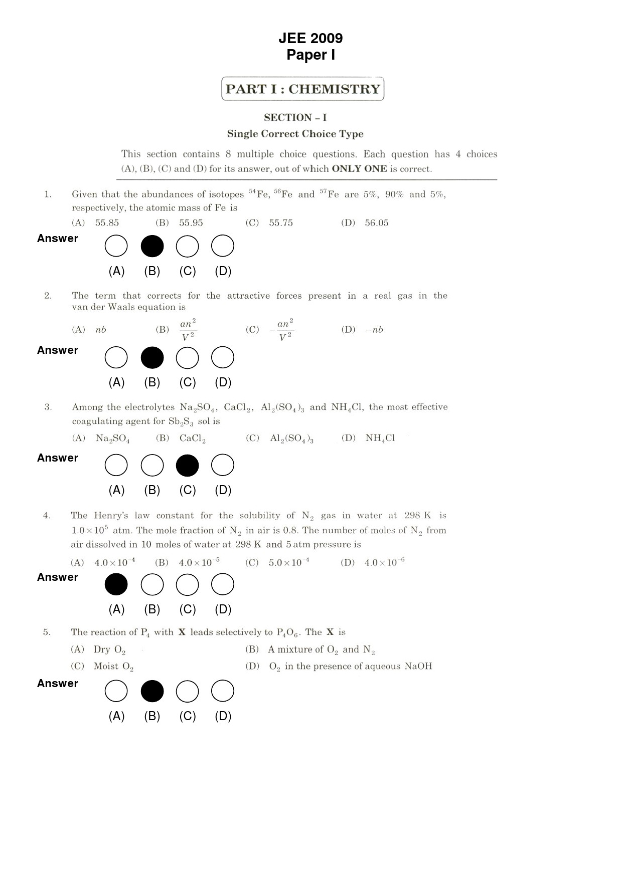 JEE Exam Question Paper 2009 Paper 1 1