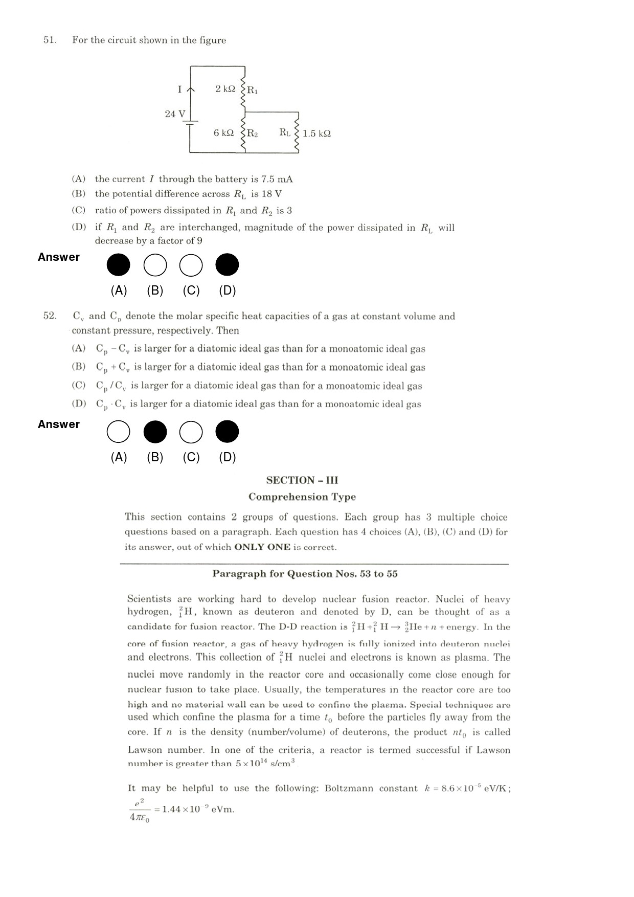 JEE Exam Question Paper 2009 Paper 1 15
