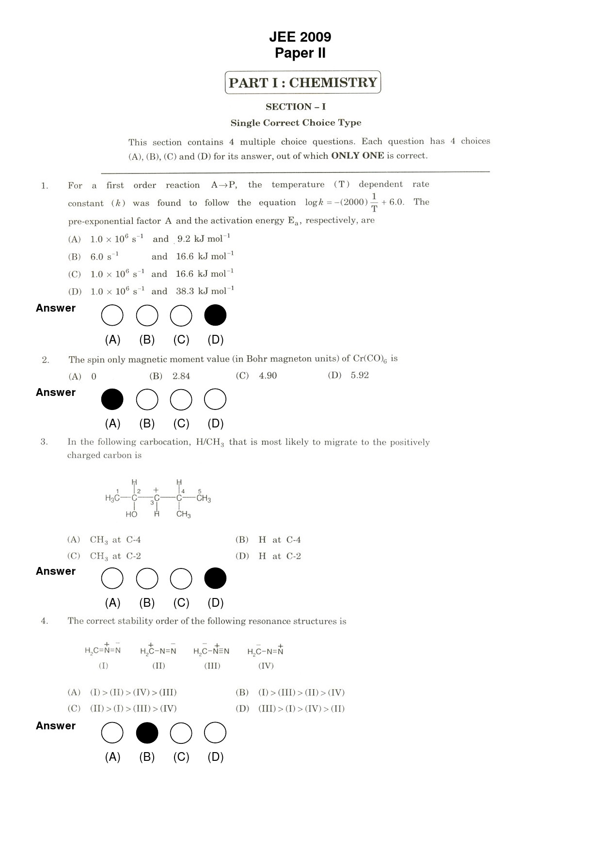 JEE Exam Question Paper 2009 Paper 2 1