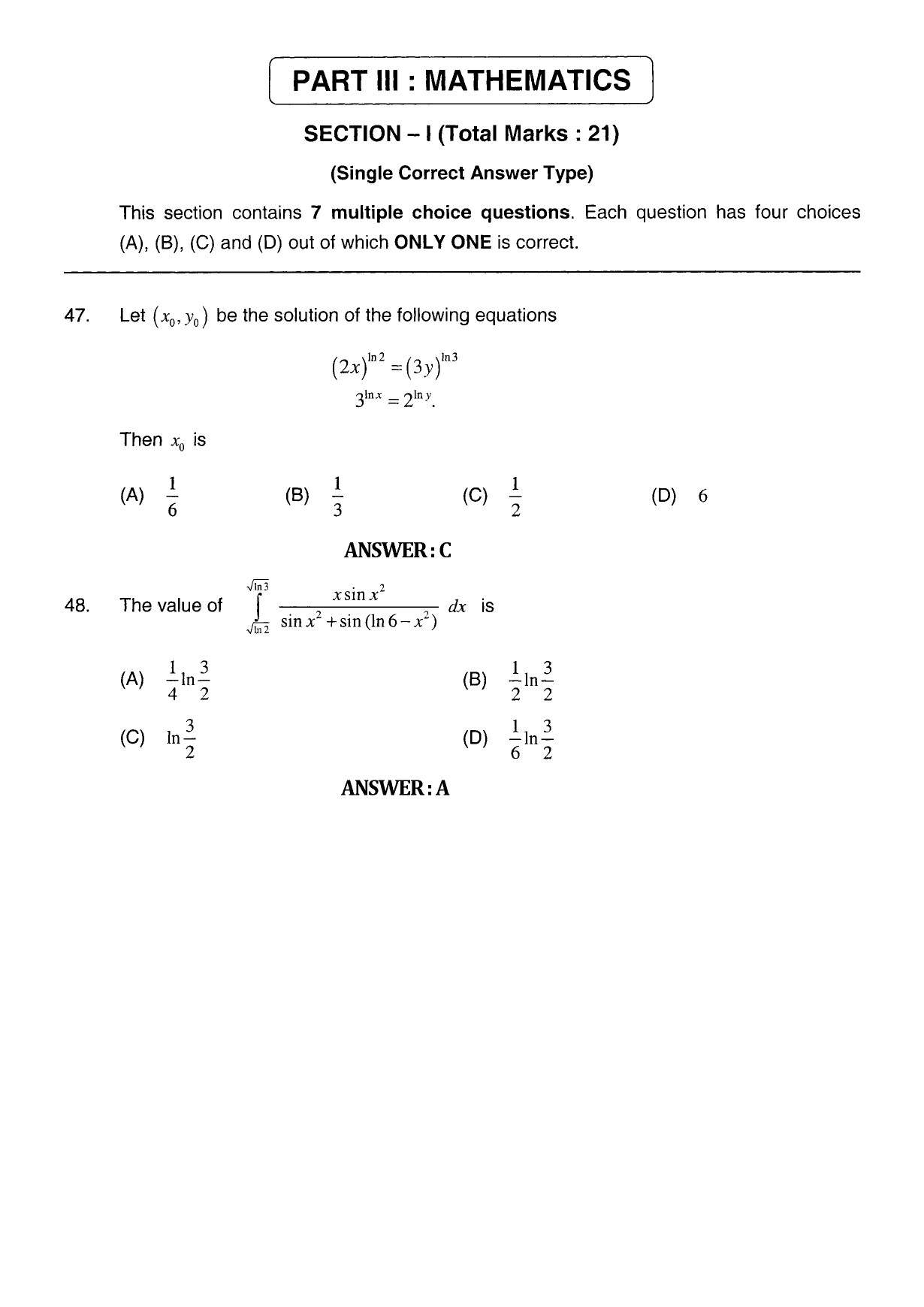JEE Exam Question Paper 2011 Paper 1 22