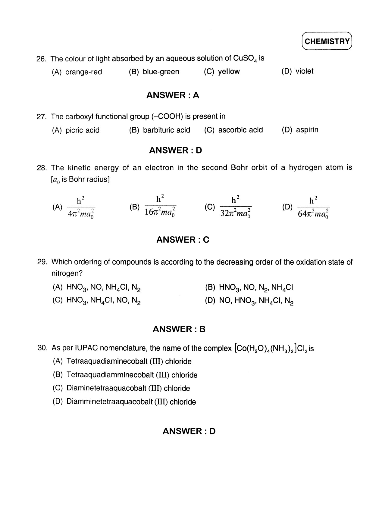 JEE Exam Question Paper 2012 Paper 1 Chemistry 3