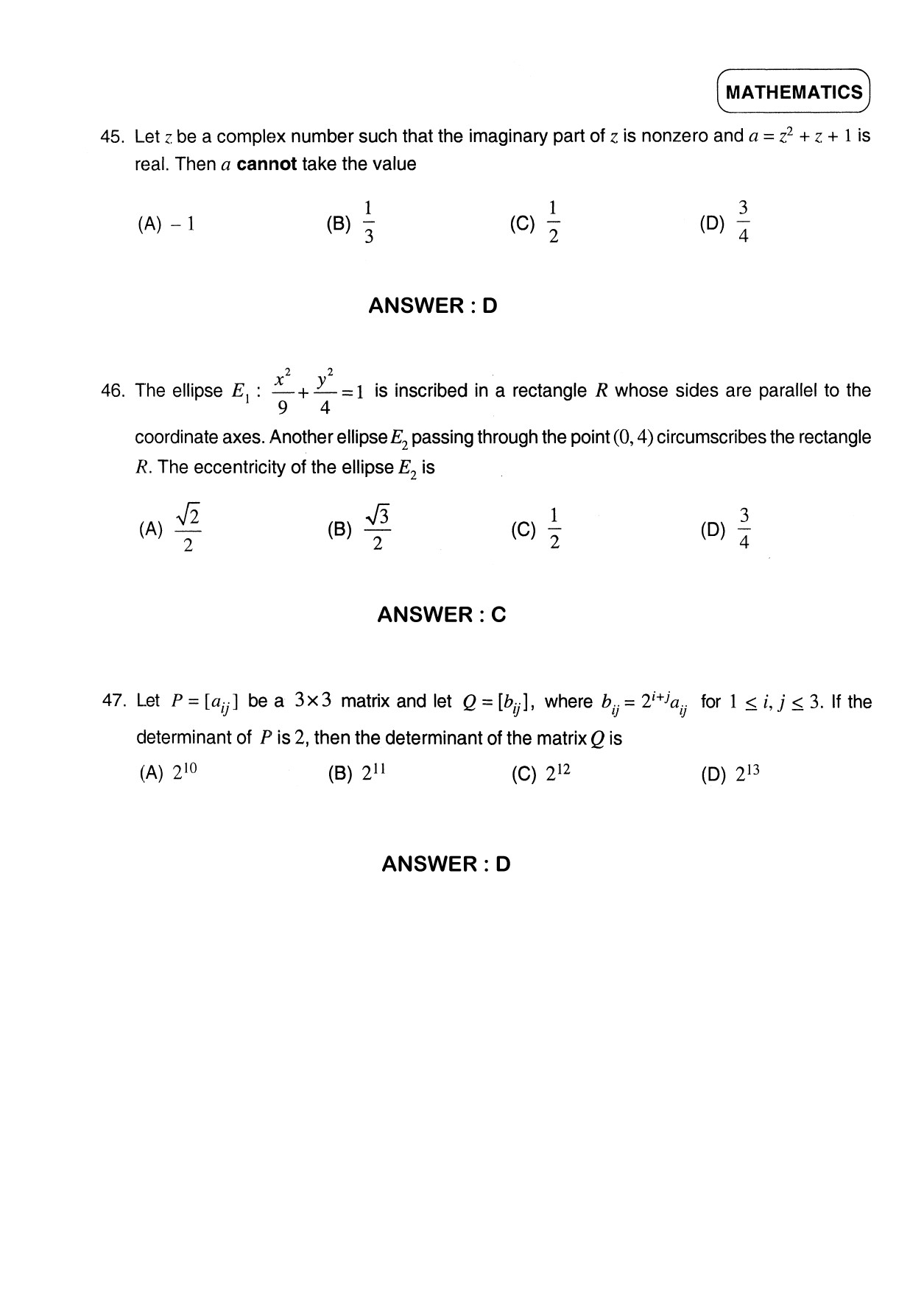 JEE Exam Question Paper 2012 Paper 1 Mathematics 2