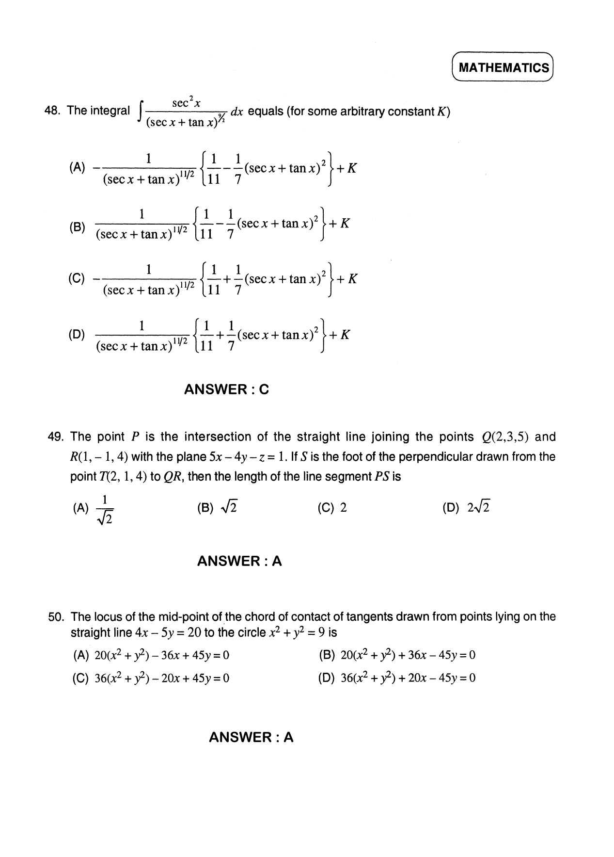 JEE Exam Question Paper 2012 Paper 1 Mathematics 3