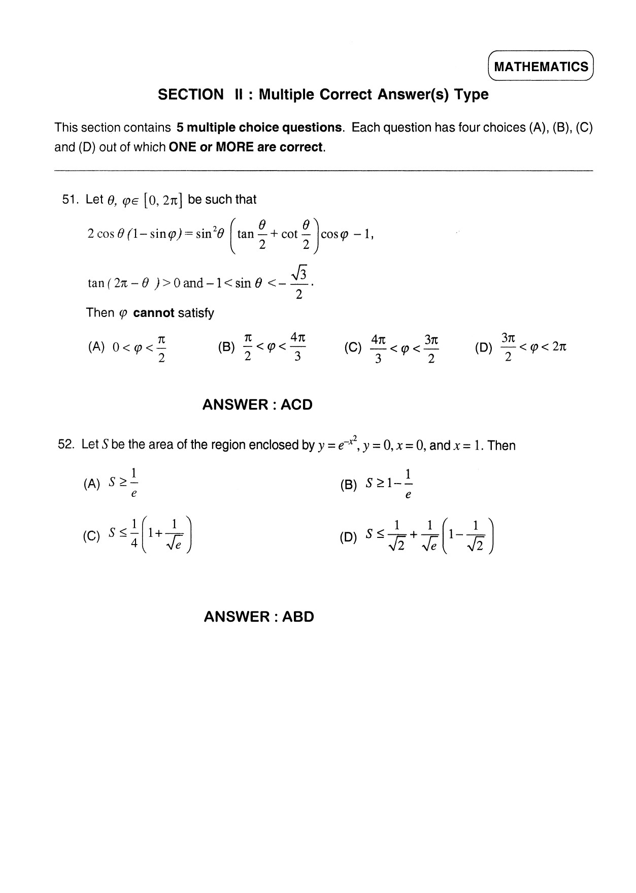 JEE Exam Question Paper 2012 Paper 1 Mathematics 4