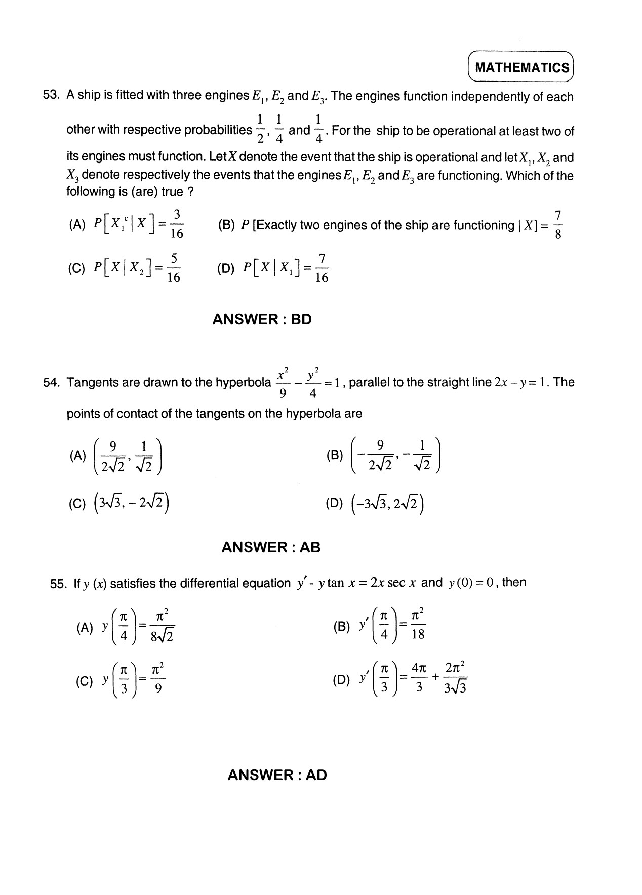 JEE Exam Question Paper 2012 Paper 1 Mathematics 5
