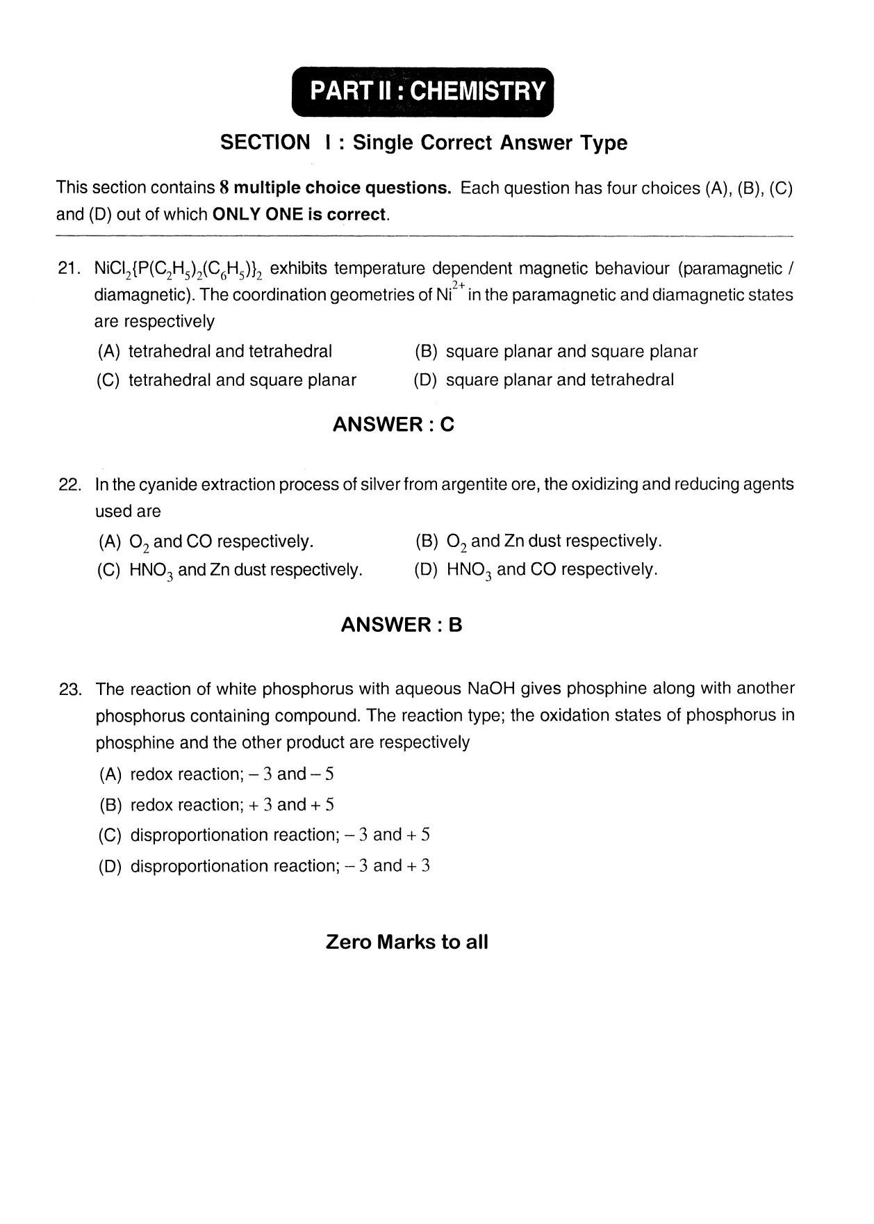 JEE Exam Question Paper 2012 Paper 2 Chemistry 1