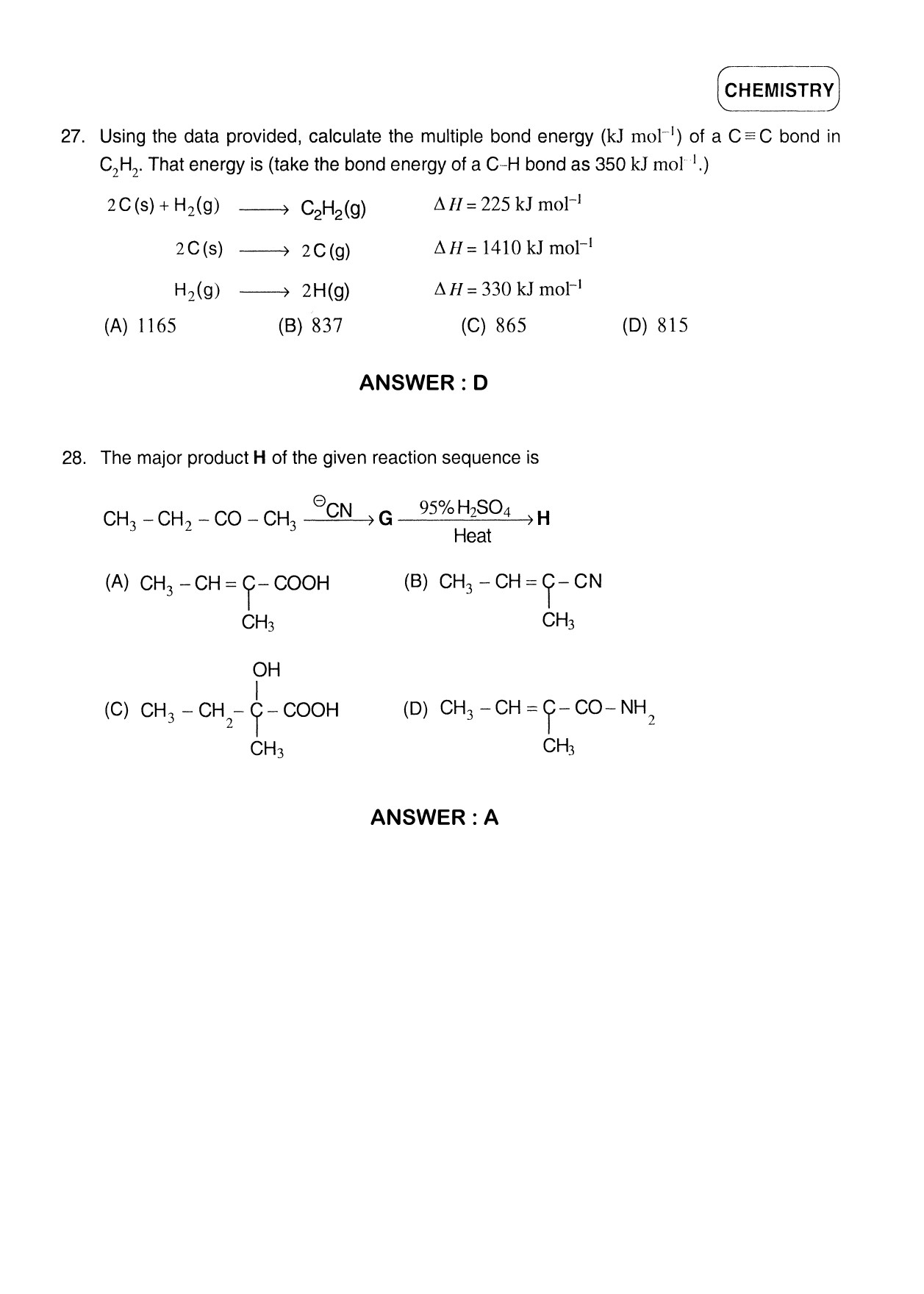 JEE Exam Question Paper 2012 Paper 2 Chemistry 3