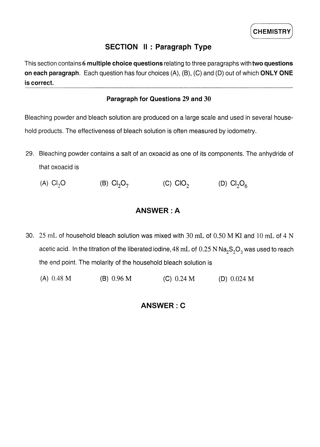 JEE Exam Question Paper 2012 Paper 2 Chemistry 4