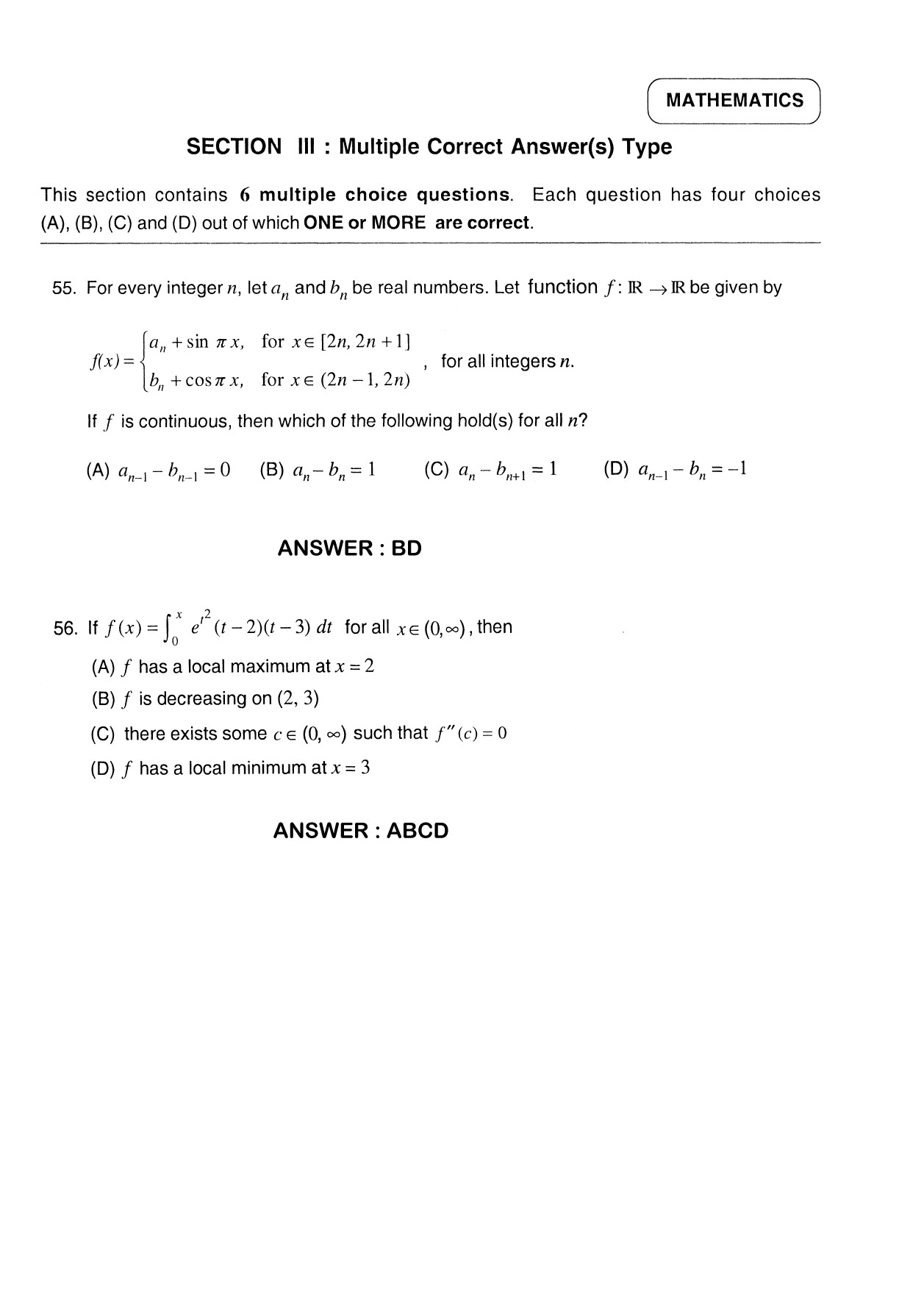 JEE Exam Question Paper 2012 Paper 2 Mathematics 6