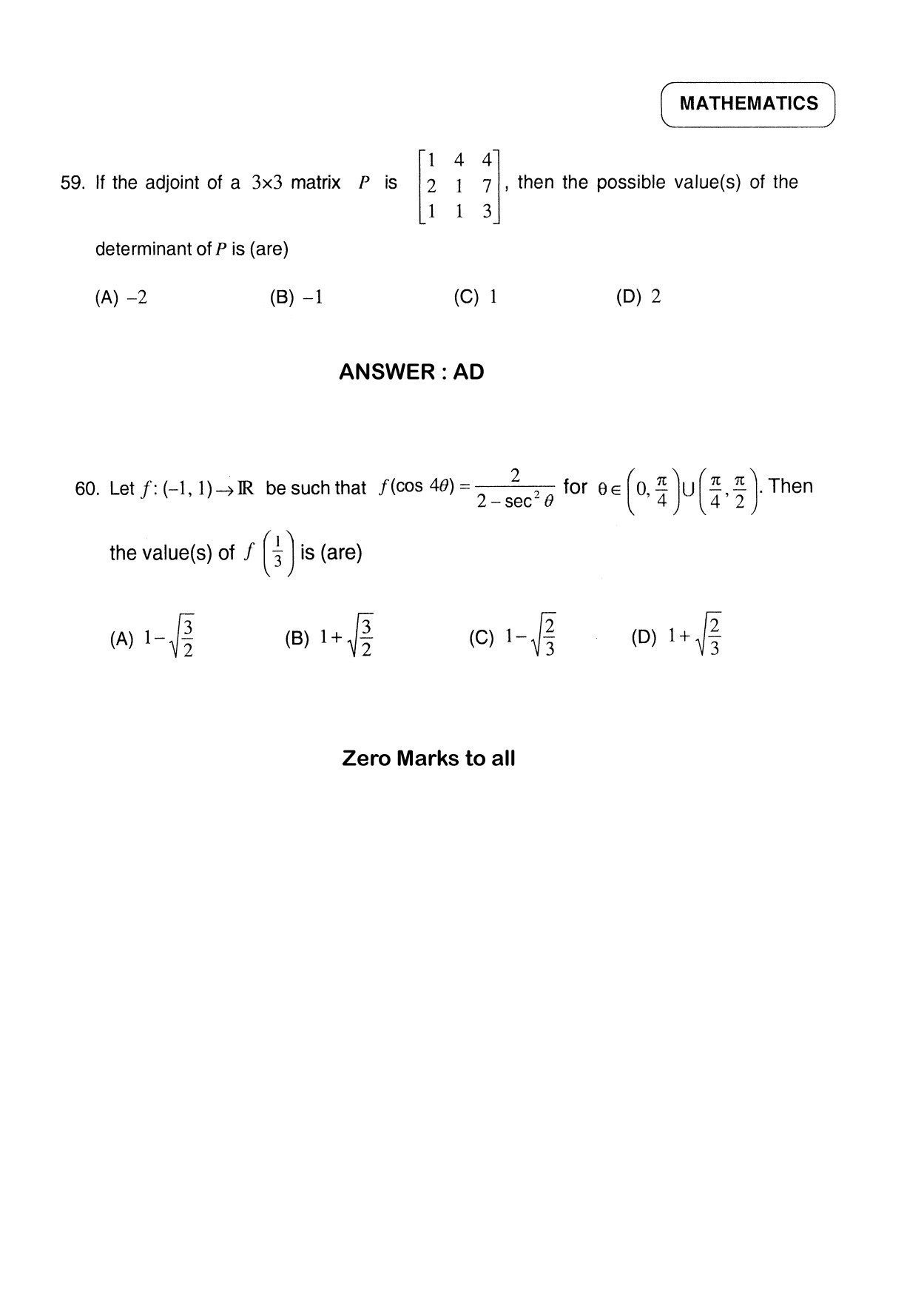 JEE Exam Question Paper 2012 Paper 2 Mathematics 8