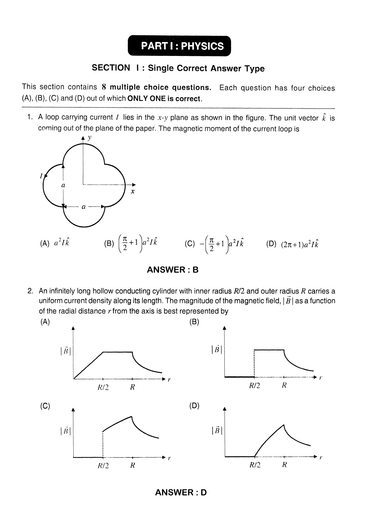 JEE Exam Question Paper 2012 Paper 2 Physics 1
