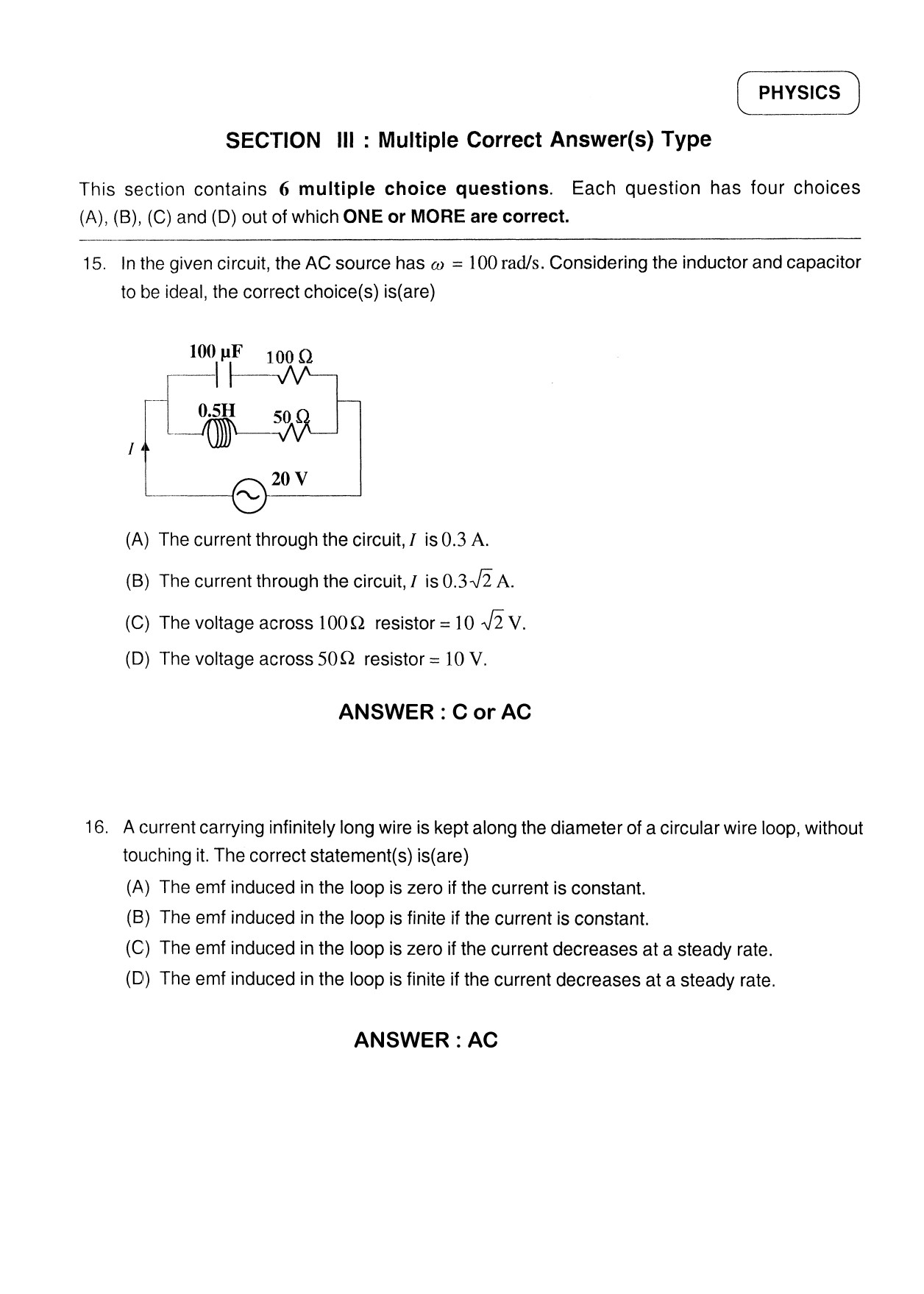 JEE Exam Question Paper 2012 Paper 2 Physics 10