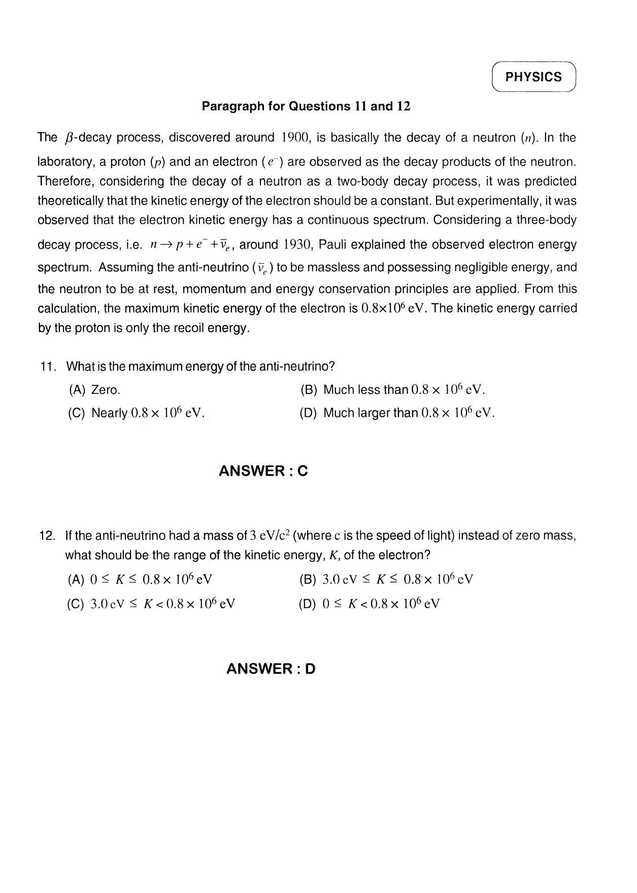 JEE Exam Question Paper 2012 Paper 2 Physics 7