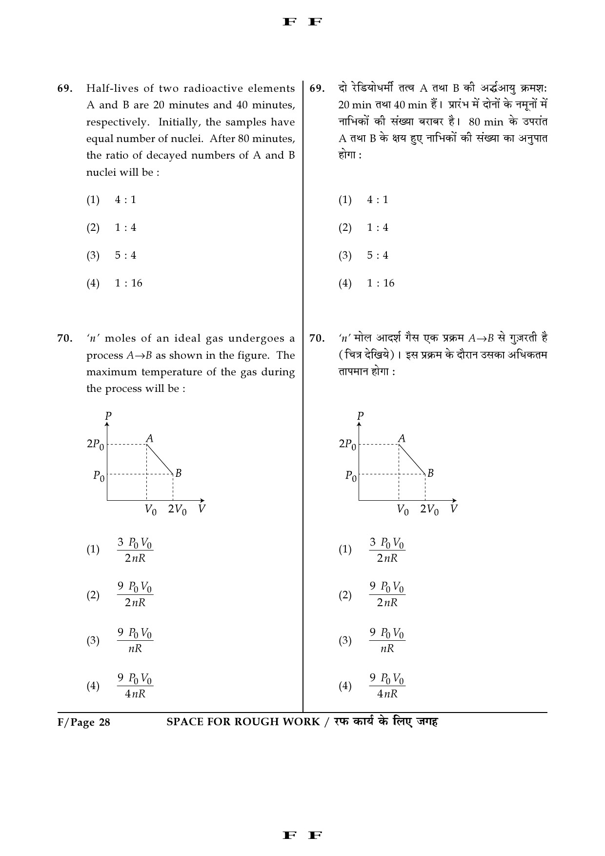 JEE Main Exam Question Paper 2016 Booklet F 28