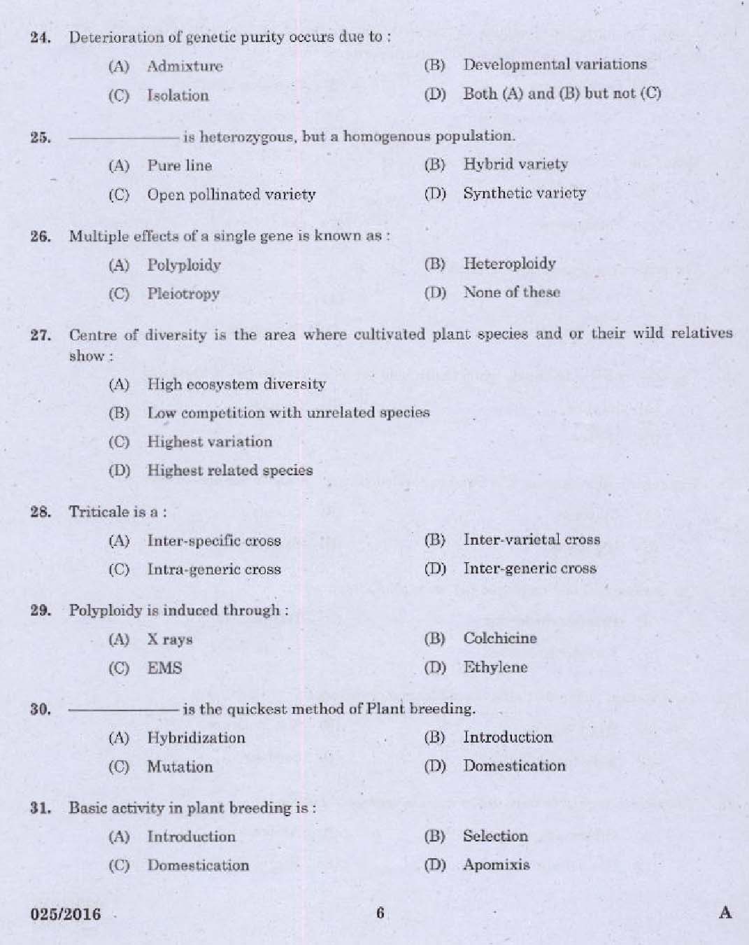 Kerala PSC Field Assistant Exam Question Code 0252016 4