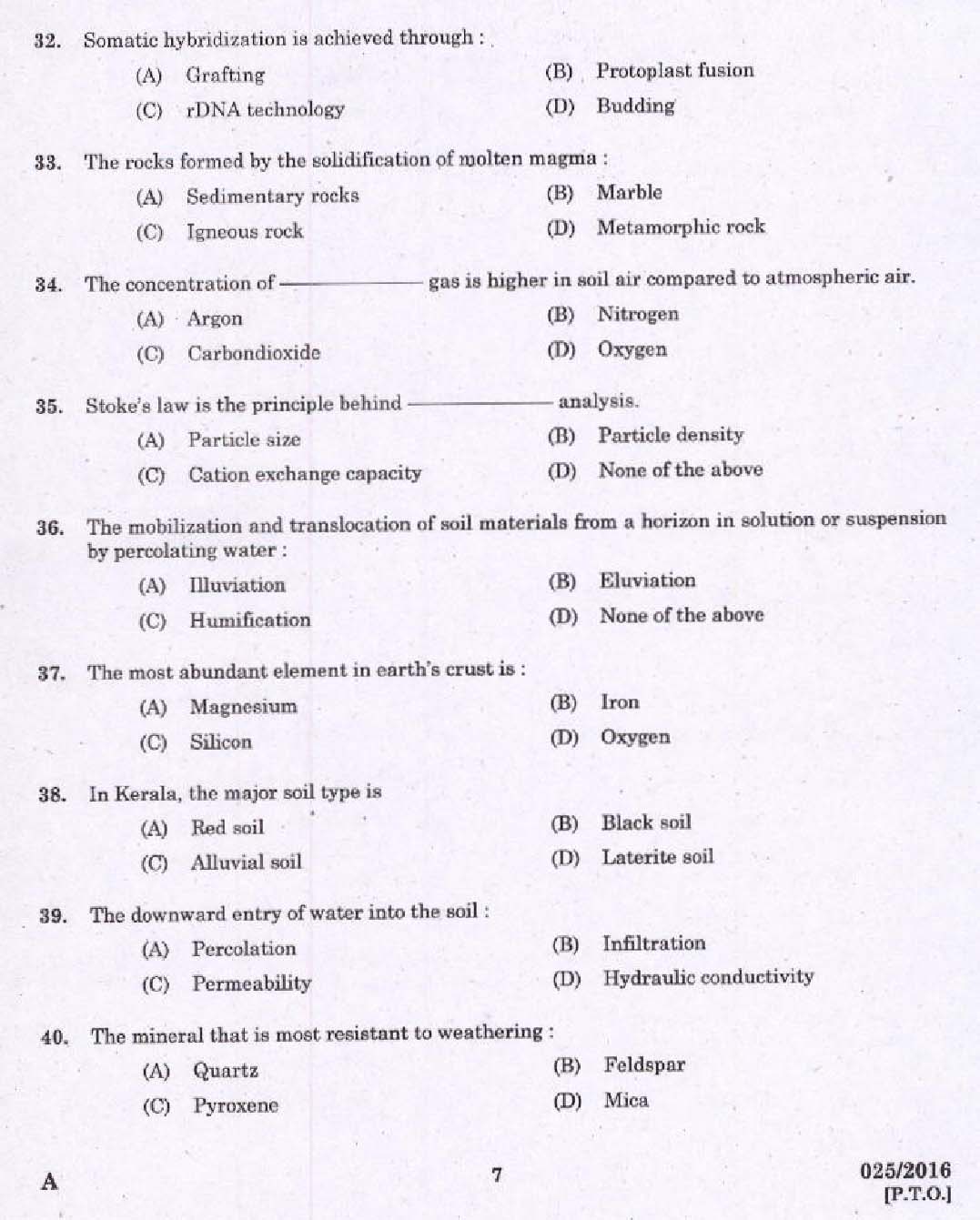 Kerala PSC Field Assistant Exam Question Code 0252016 5