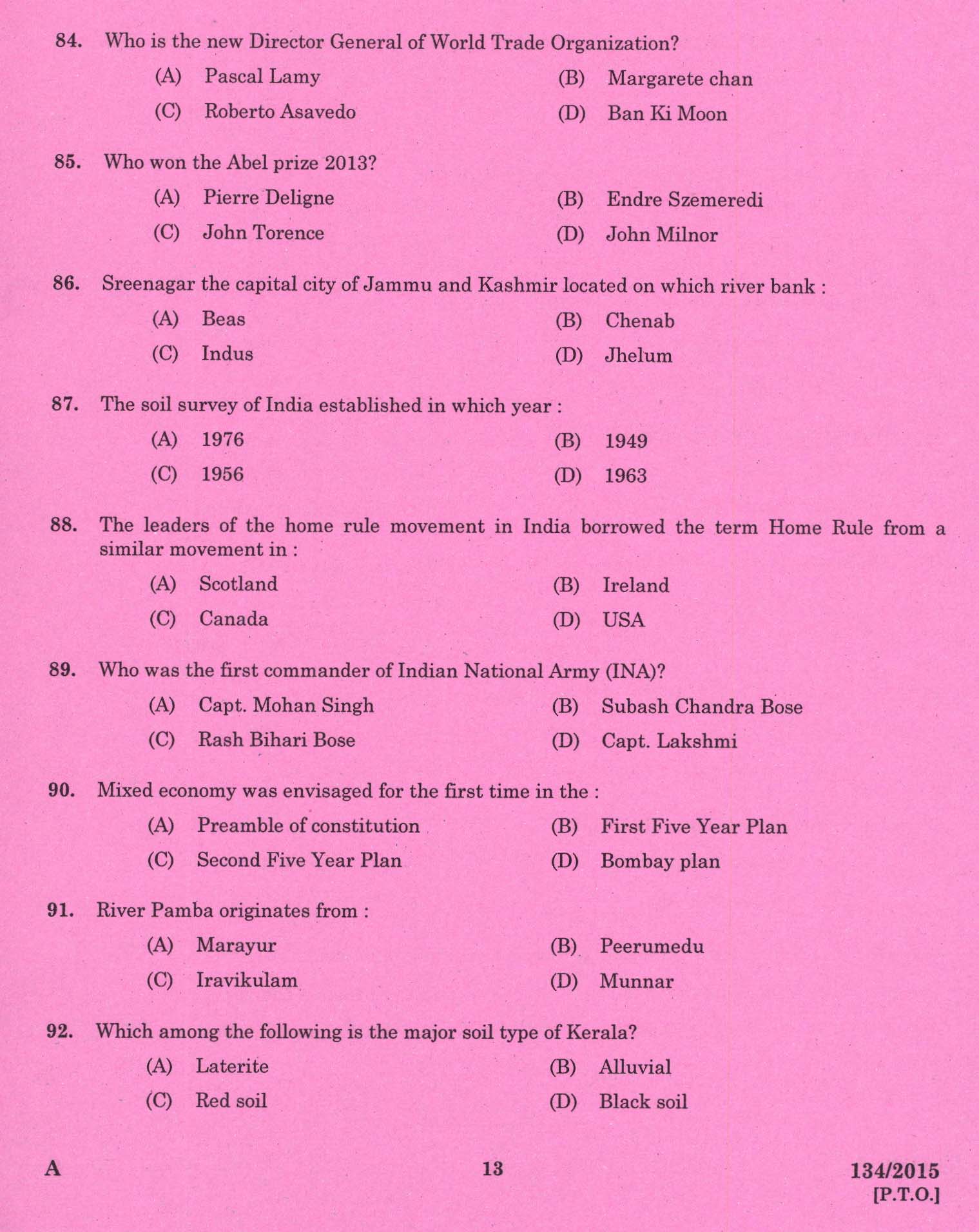 Kerala PSC Foreman Exam 2015 Question Paper Code 1342015 11