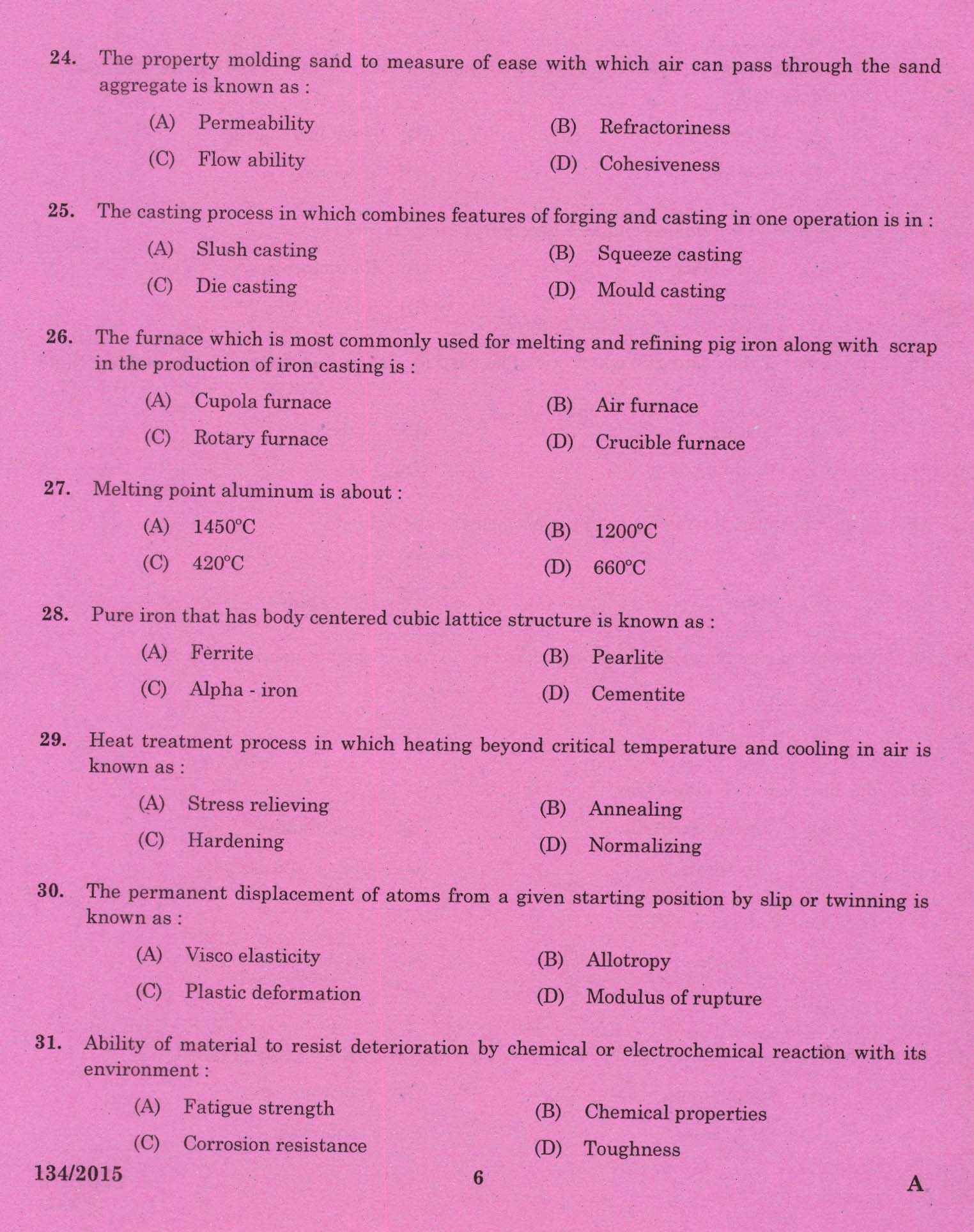Kerala PSC Foreman Exam 2015 Question Paper Code 1342015 4