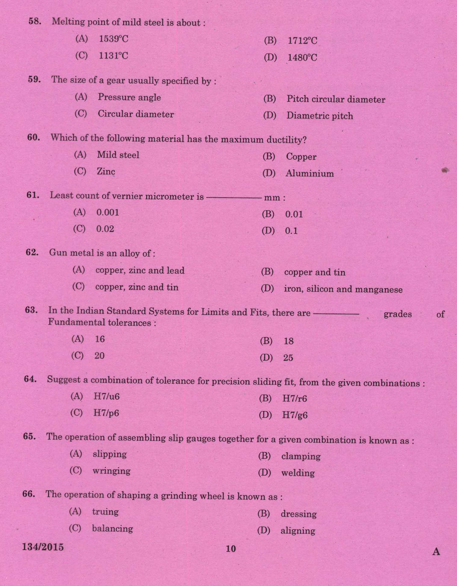 Kerala PSC Foreman Exam 2015 Question Paper Code 1342015 8