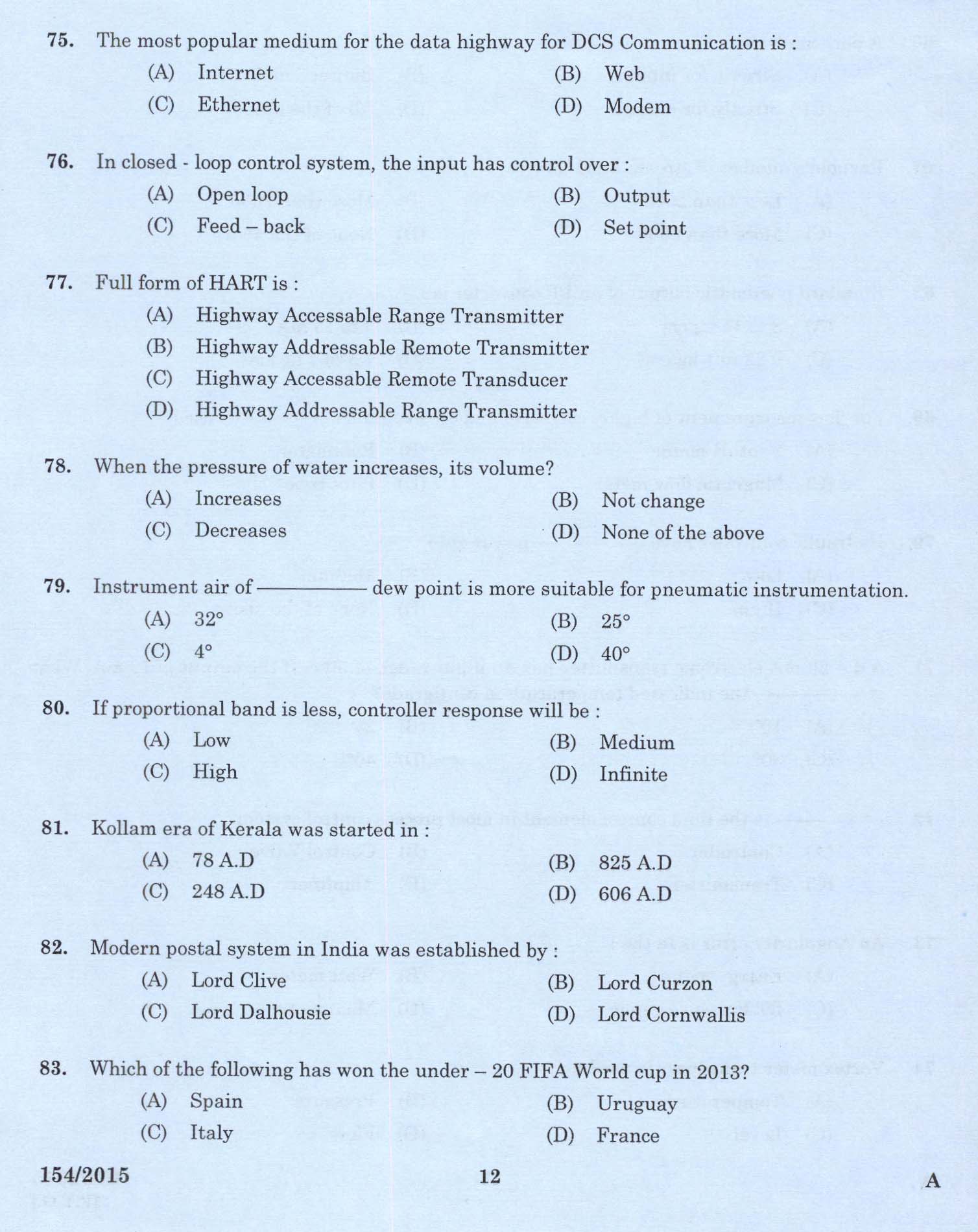 Kerala PSC Foreman Exam 2015 Question Paper Code 1542015 10