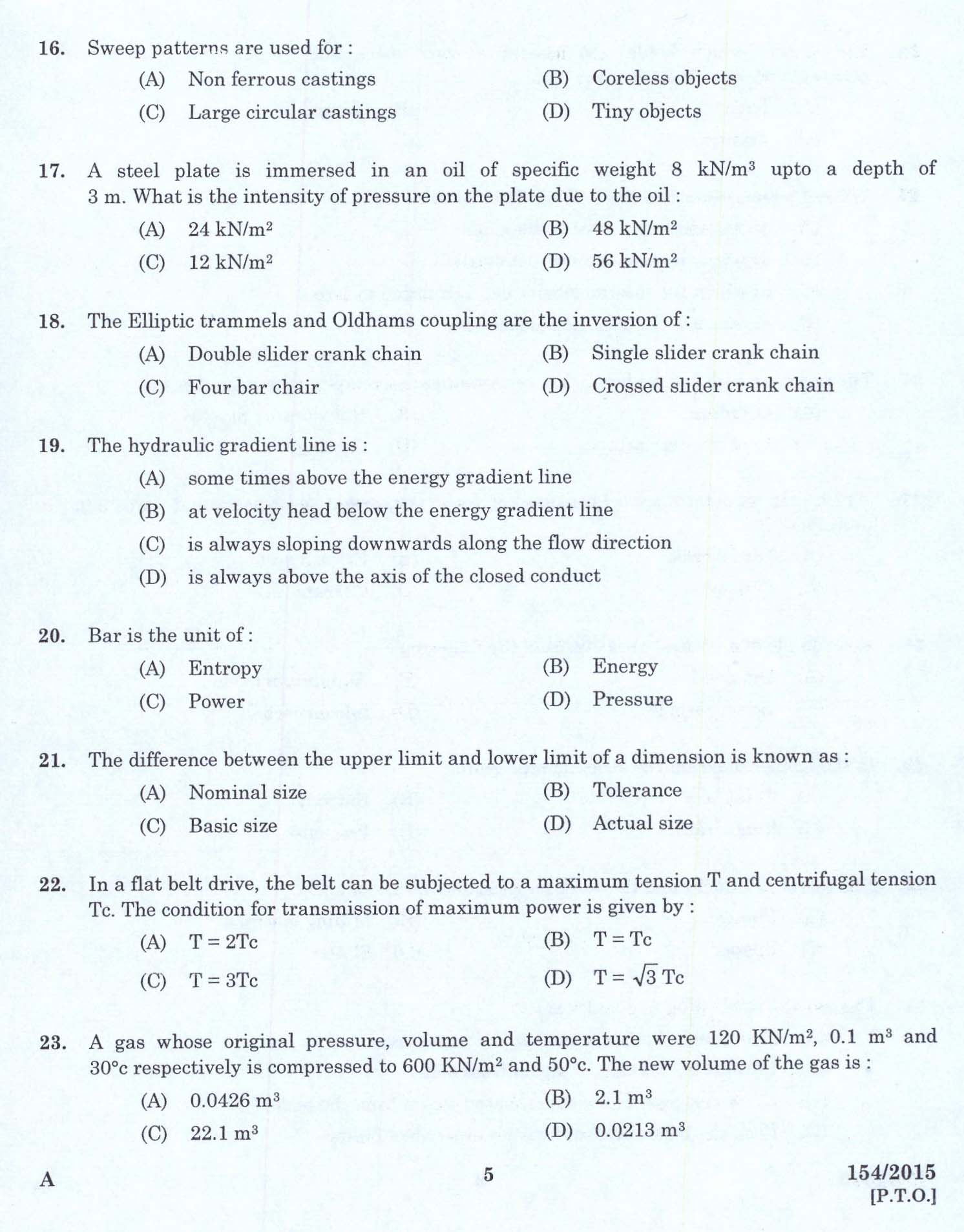 Kerala PSC Foreman Exam 2015 Question Paper Code 1542015 3