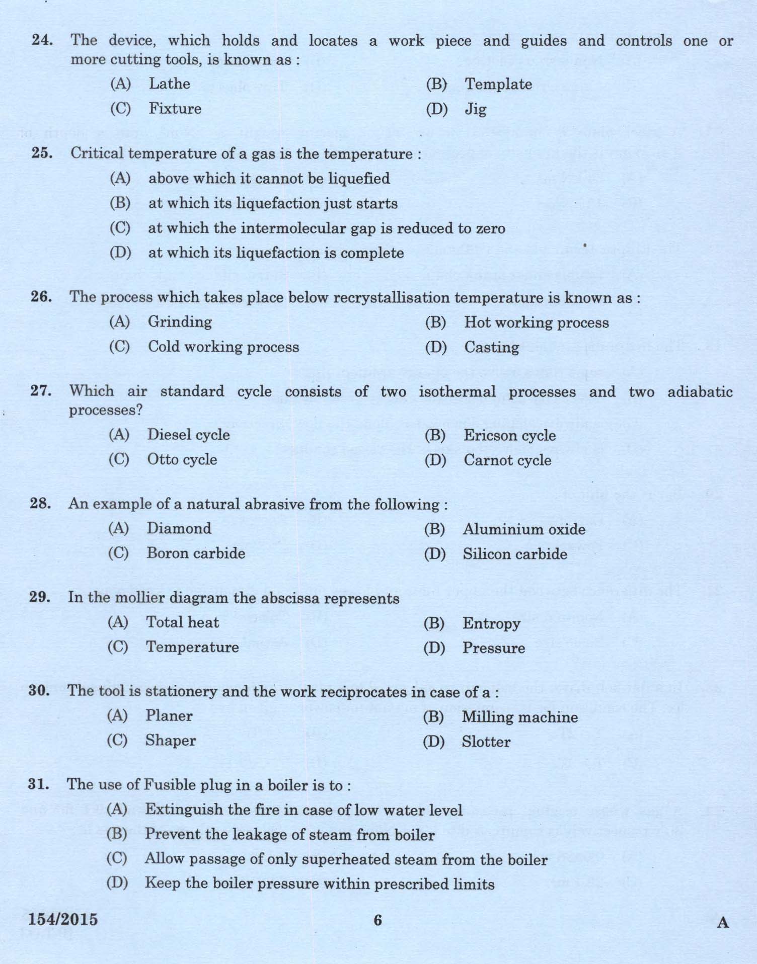Kerala PSC Foreman Exam 2015 Question Paper Code 1542015 4