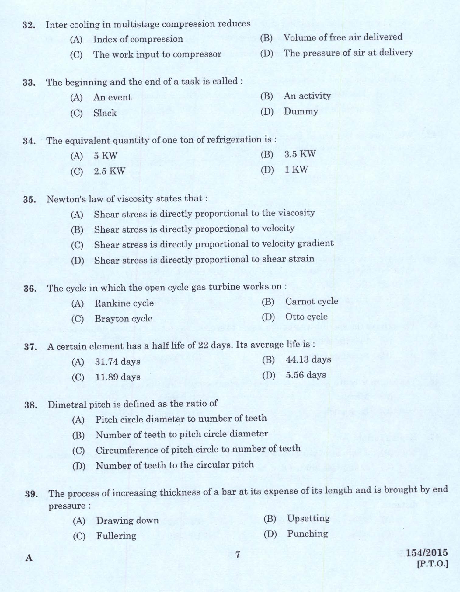 Kerala PSC Foreman Exam 2015 Question Paper Code 1542015 5