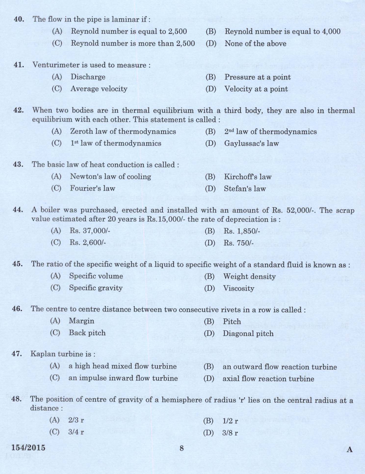 Kerala PSC Foreman Exam 2015 Question Paper Code 1542015 6