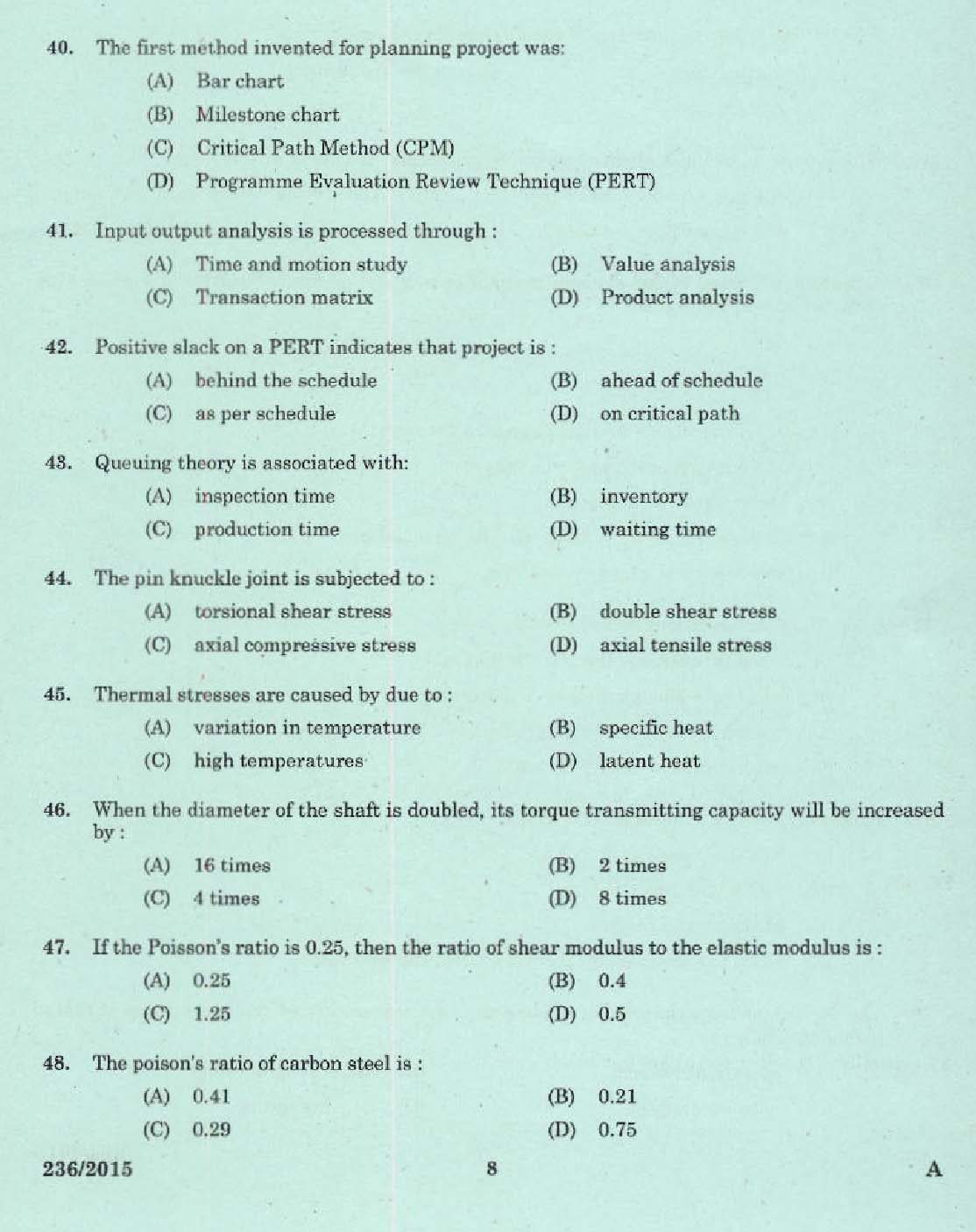 Kerala PSC Foreman Exam 2015 Question Paper Code 2362015 6