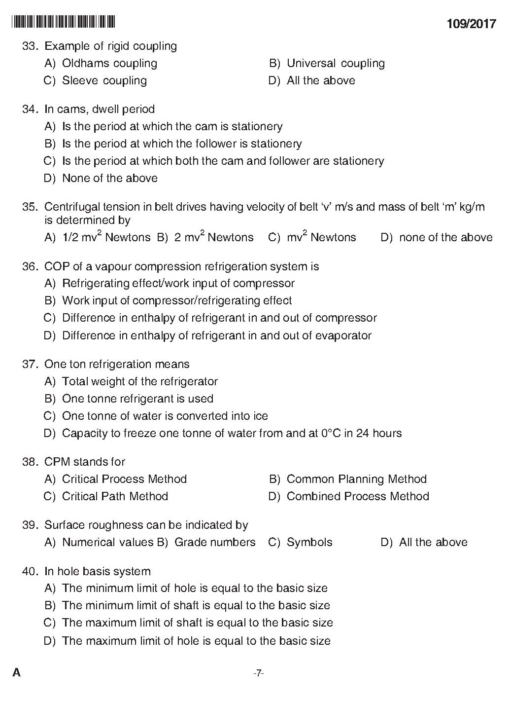 Kerala PSC Foreman Exam 2017 Question Paper Code 1092017 6