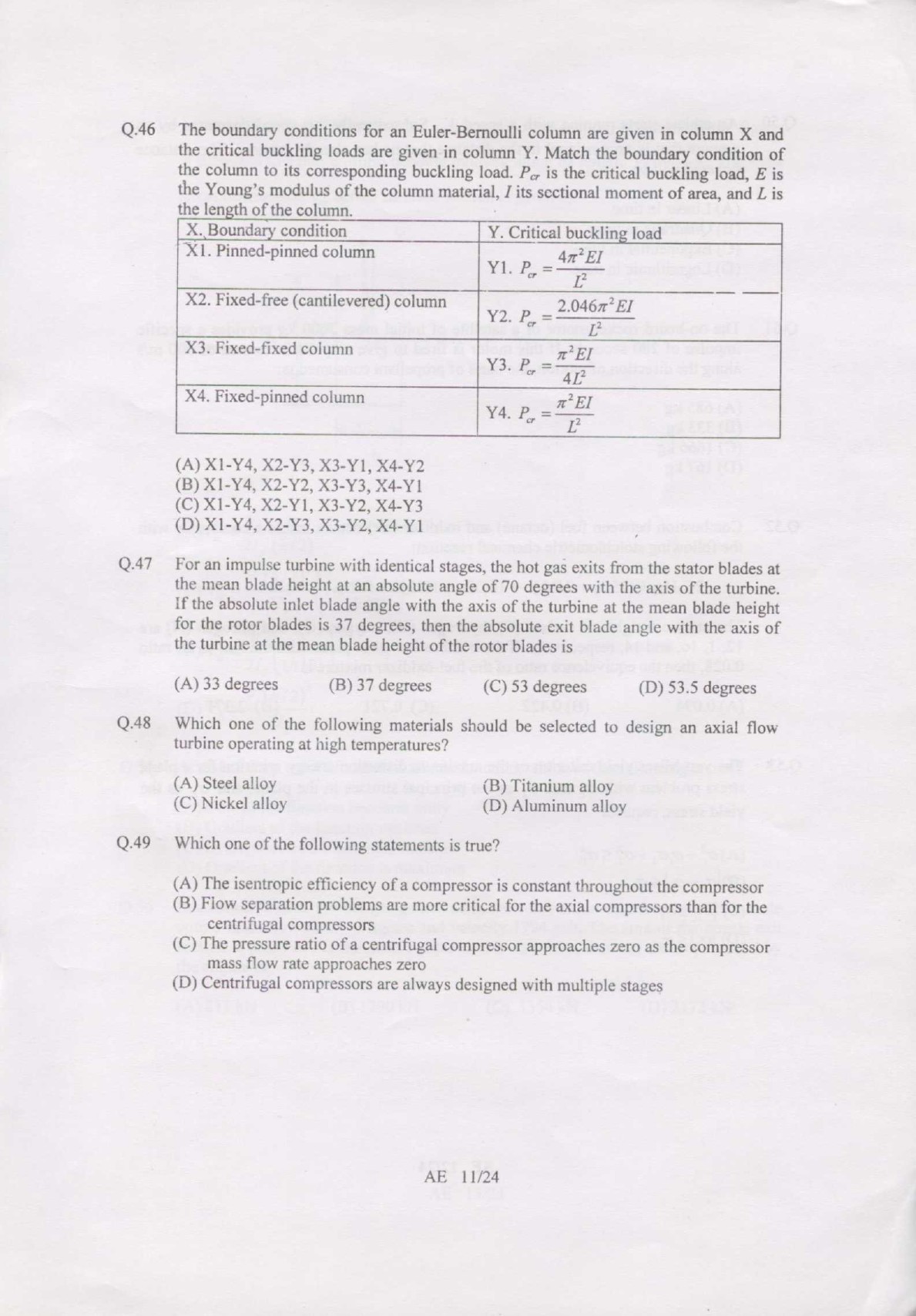 GATE Exam 2007 Aerospace Engineering Question Paper 11