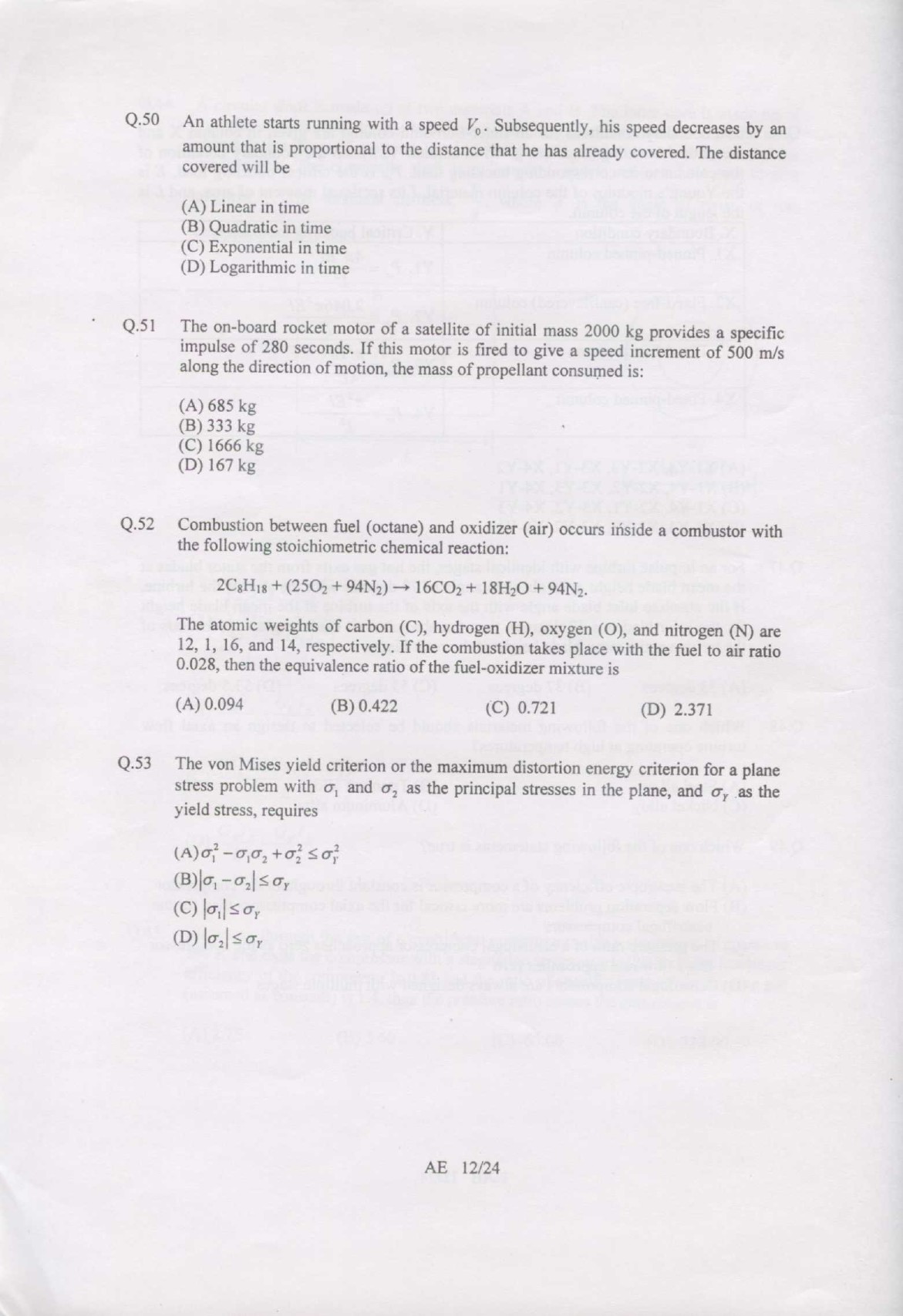 GATE Exam 2007 Aerospace Engineering Question Paper 12