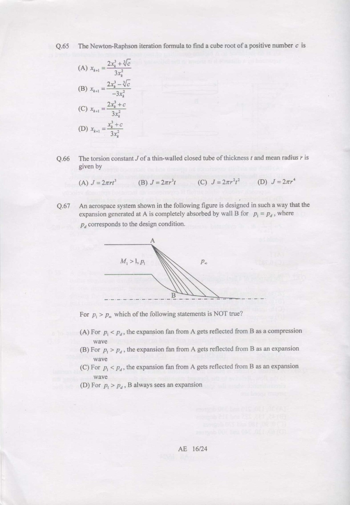 GATE Exam 2007 Aerospace Engineering Question Paper 16