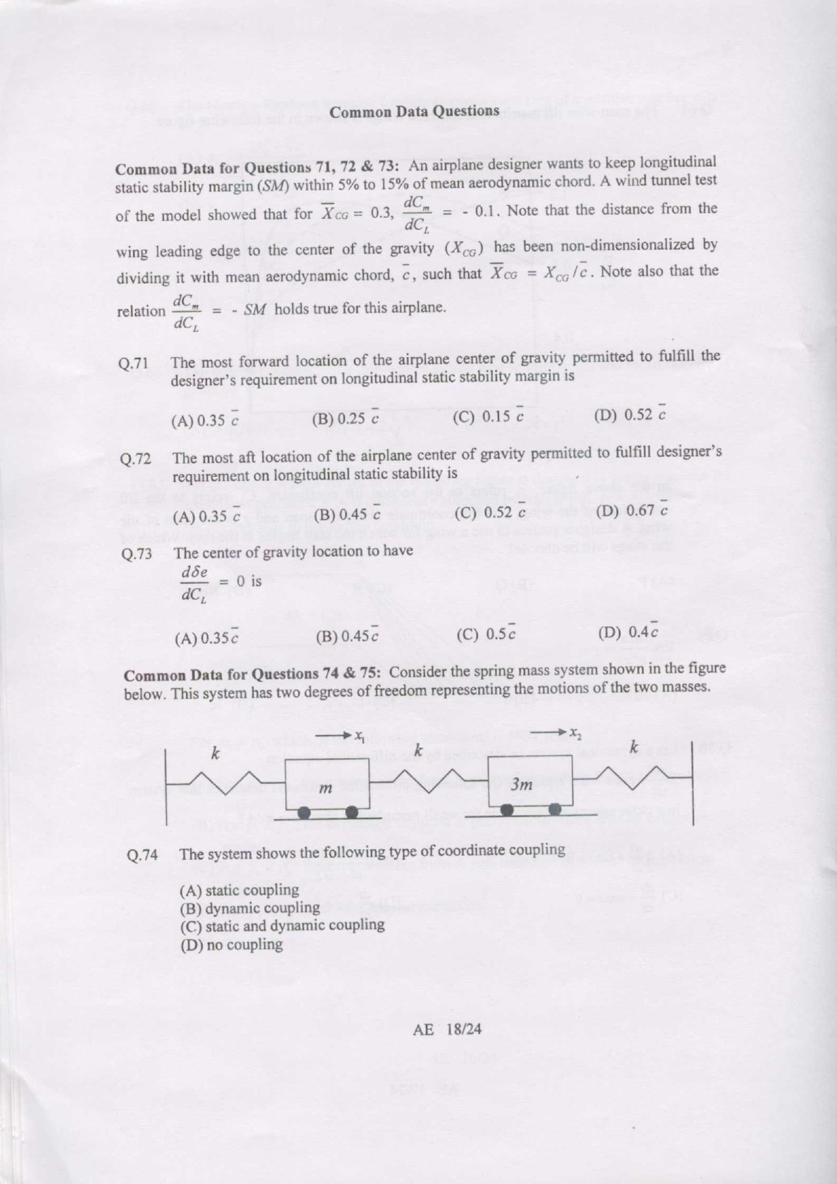 GATE Exam 2007 Aerospace Engineering Question Paper 18