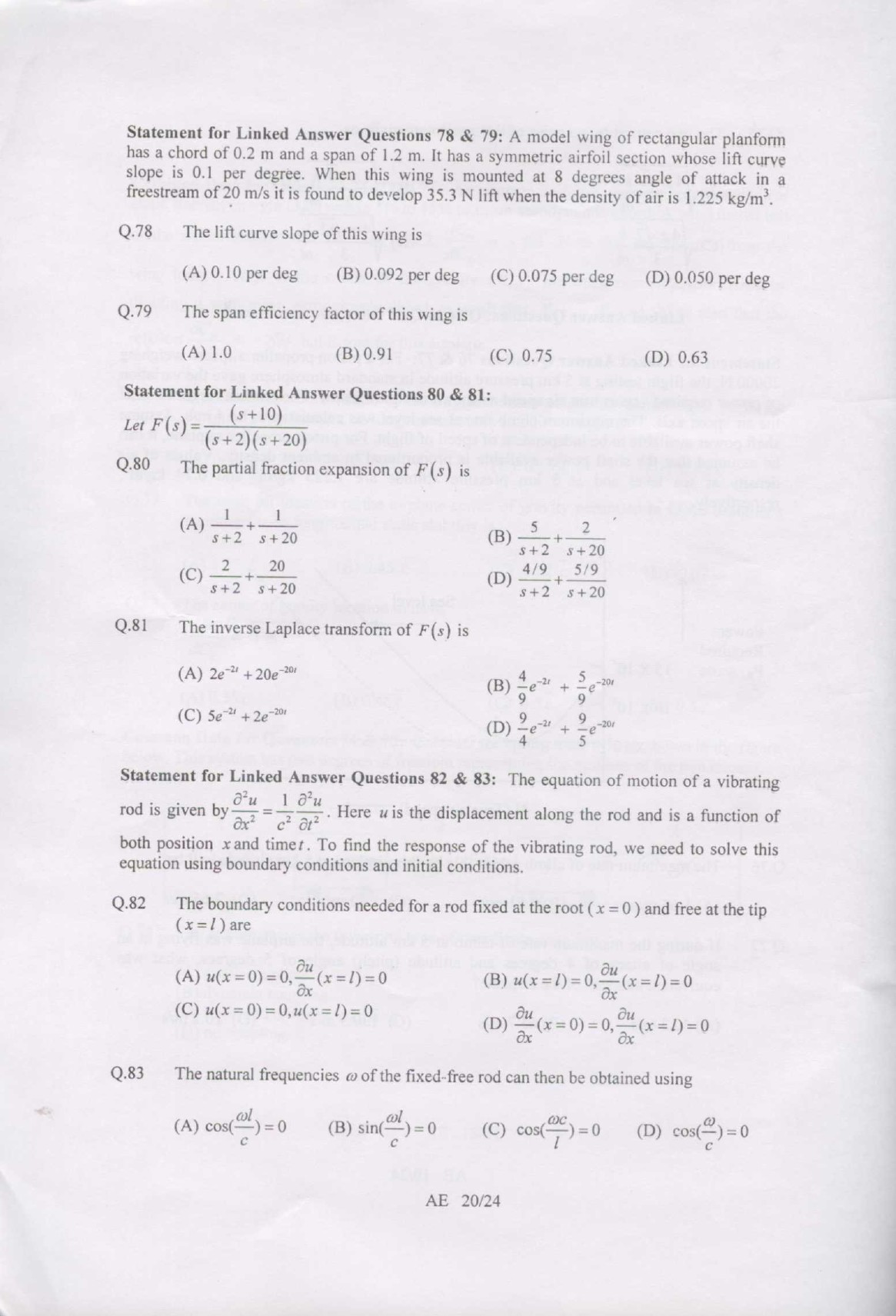 GATE Exam 2007 Aerospace Engineering Question Paper 20