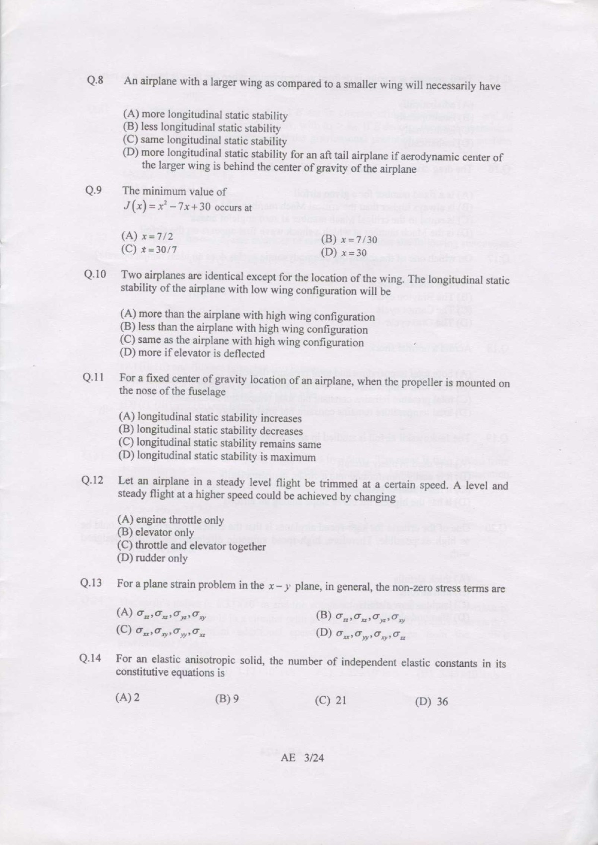 GATE Exam 2007 Aerospace Engineering Question Paper 3