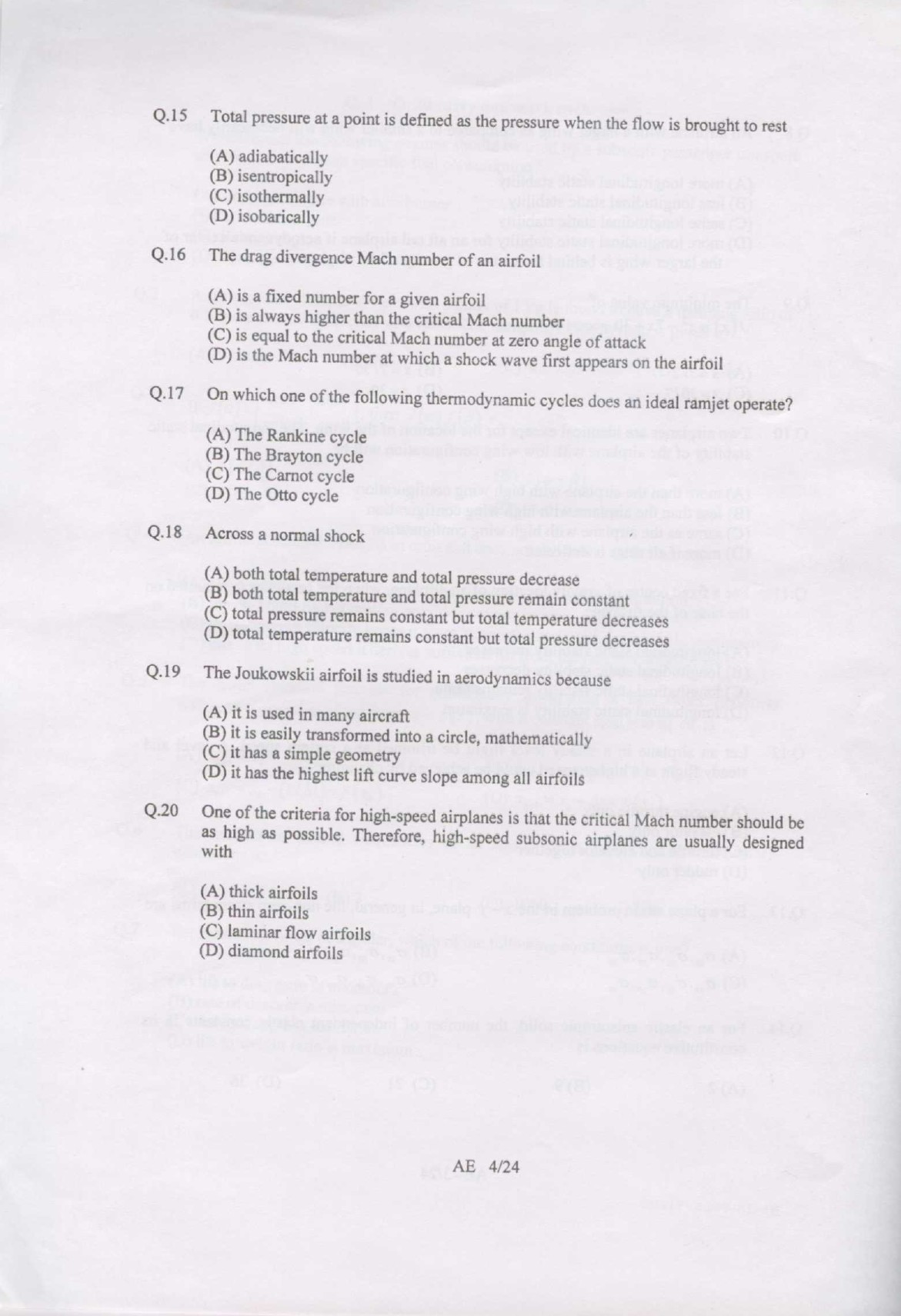 GATE Exam 2007 Aerospace Engineering Question Paper 4